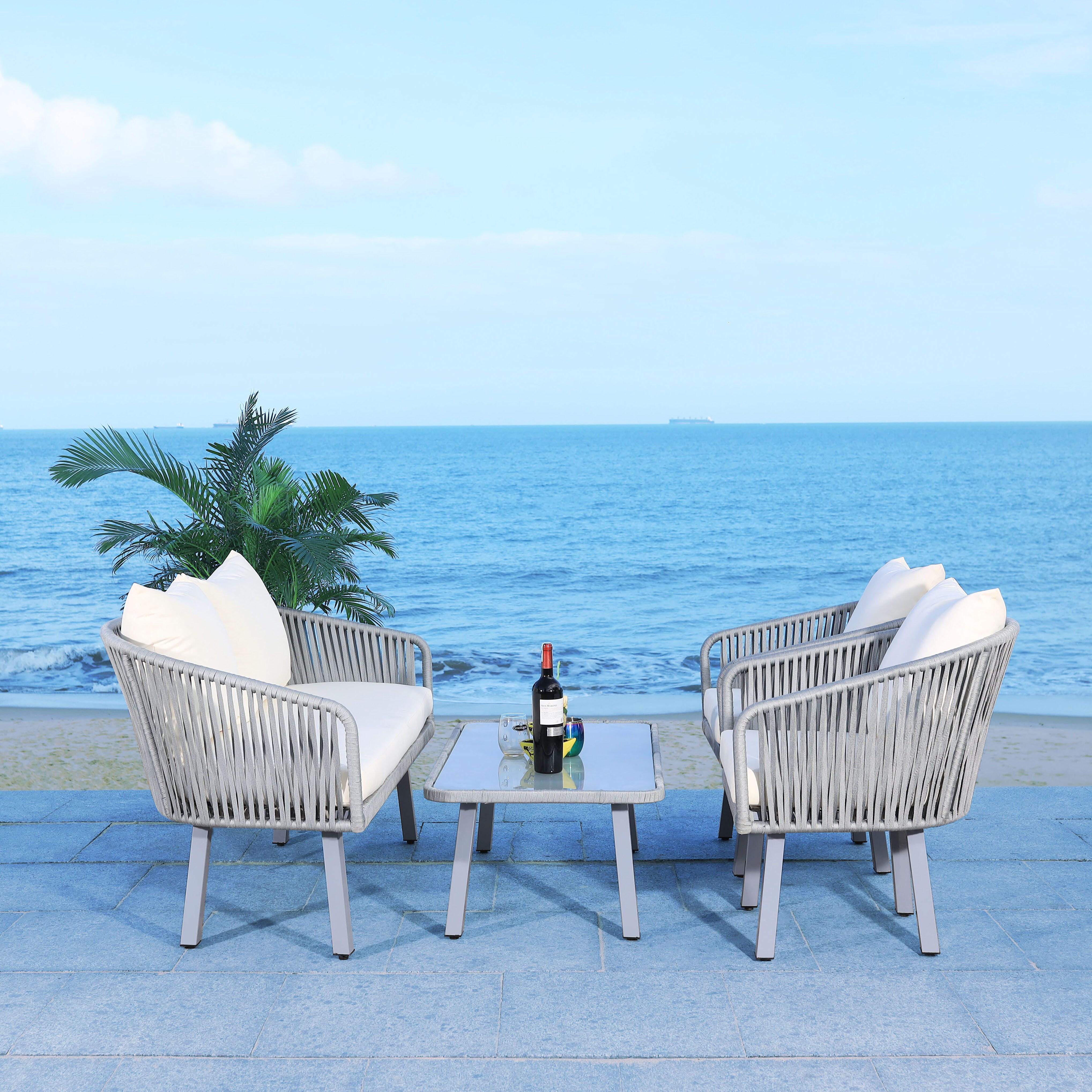 Safavieh Jorda Outdoor Conversation Set, Gray/Beige, large