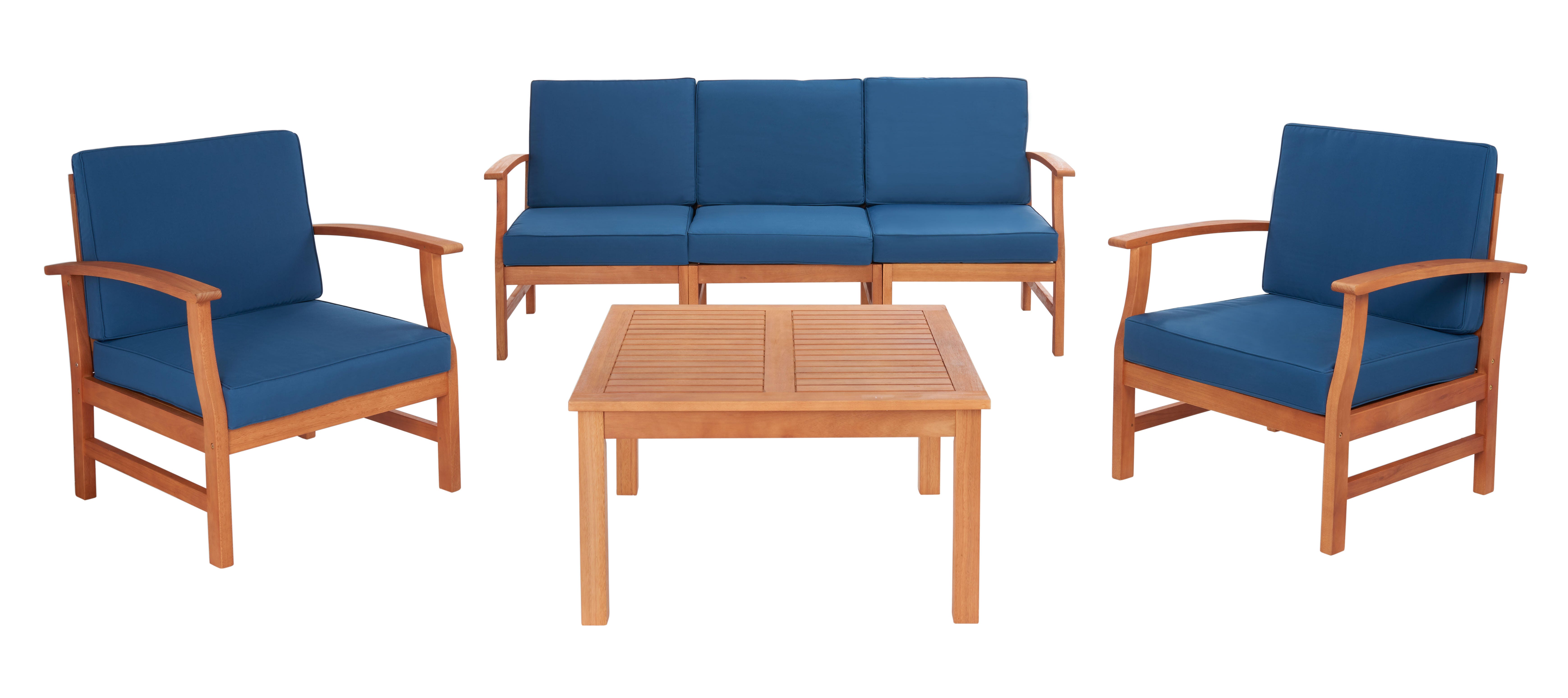 Safavieh Parcer Outdoor Conversation Set, Natural/Navy, large