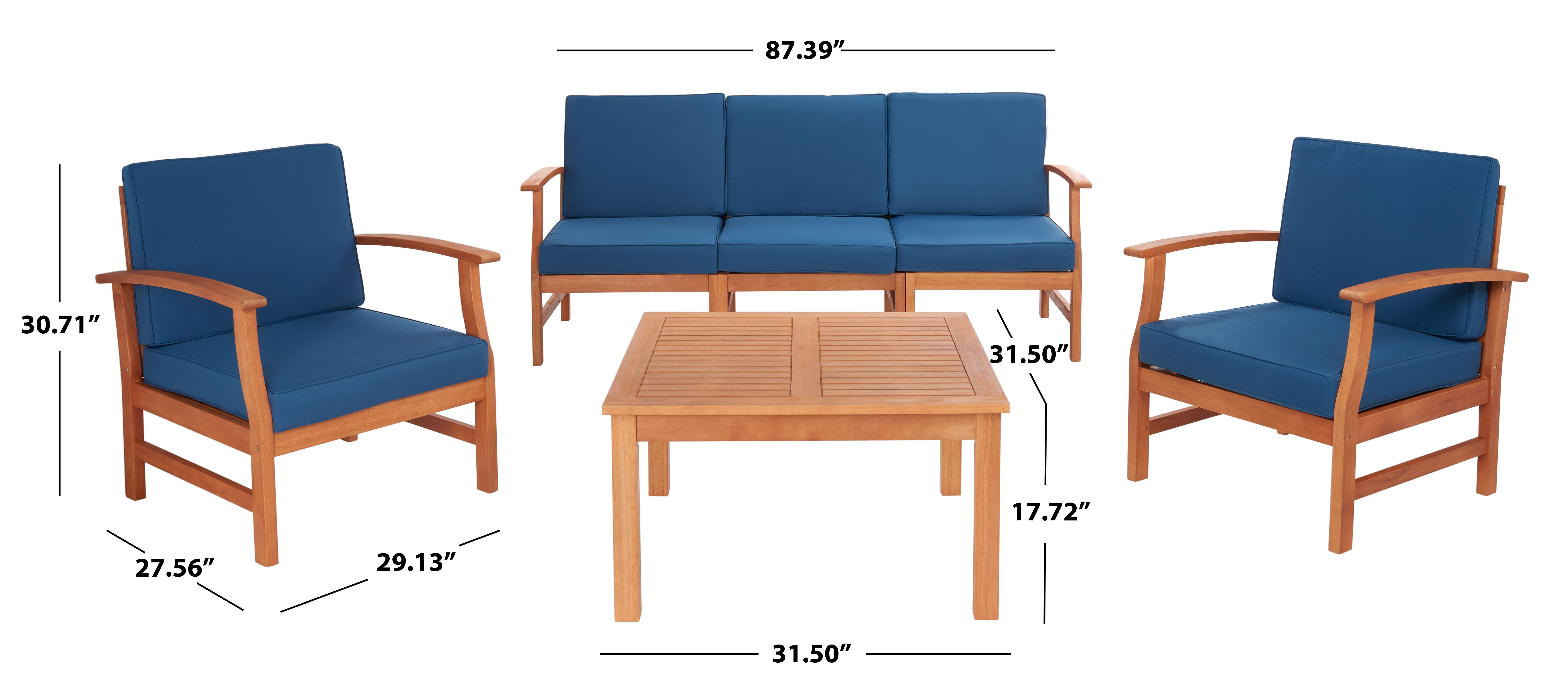 Safavieh Parcer Outdoor Conversation Set, Natural/Navy, large