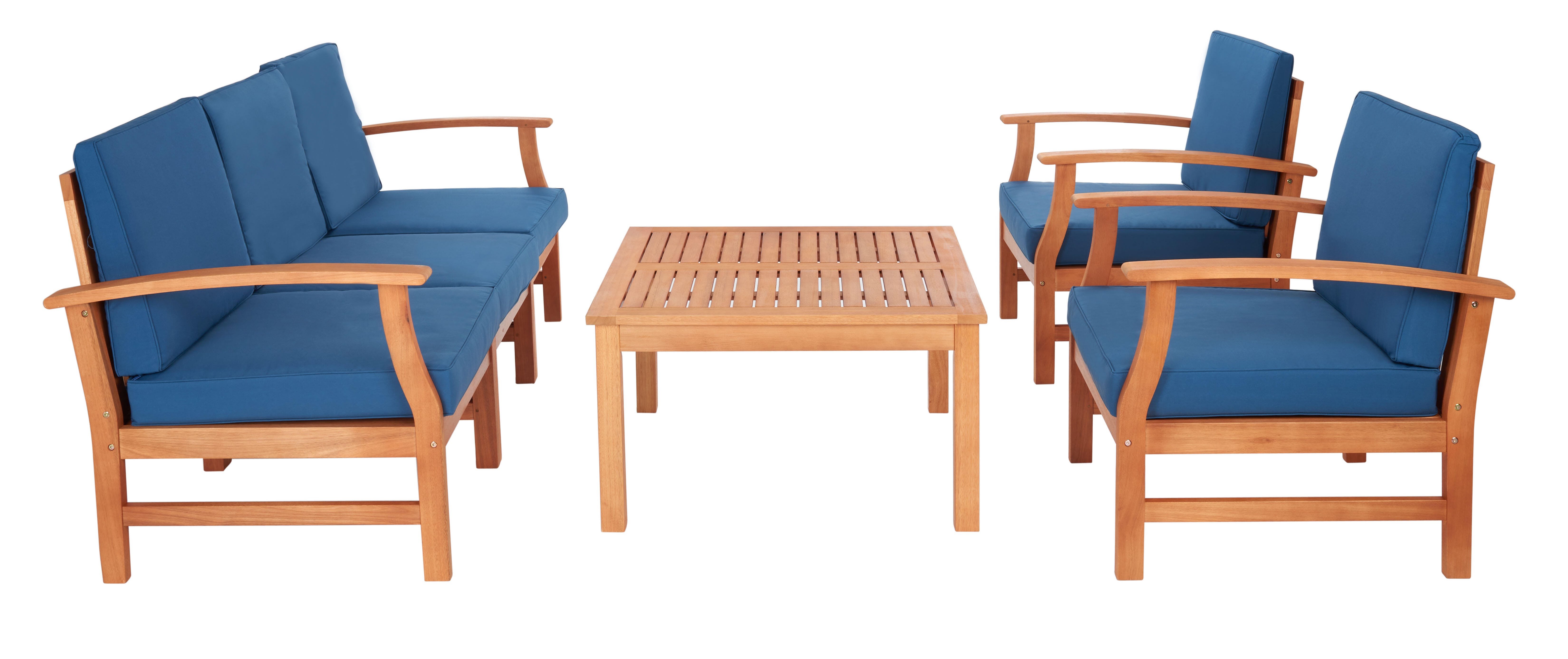 Safavieh Parcer Outdoor Conversation Set, Natural/Navy, large