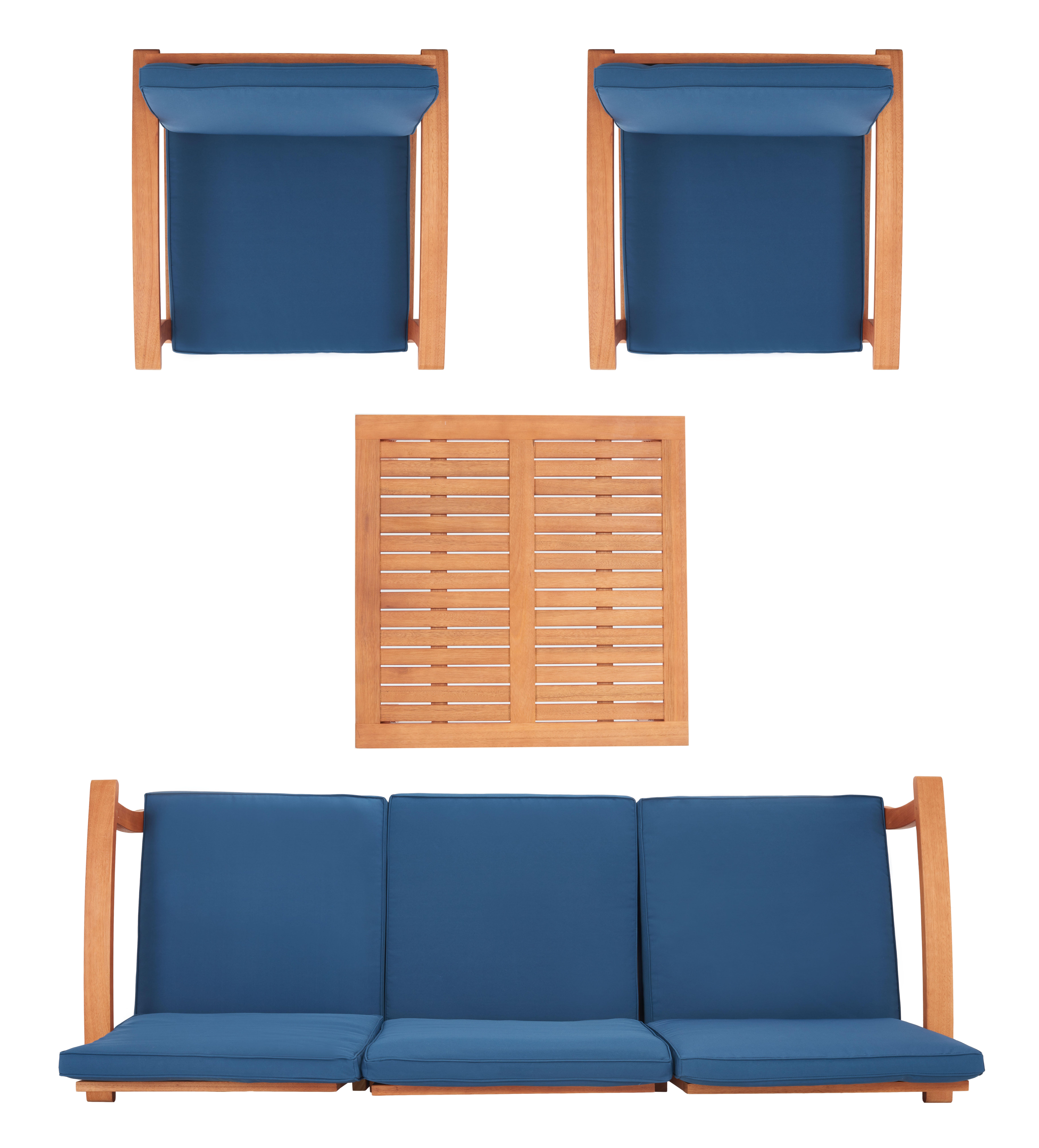 Safavieh Parcer Outdoor Conversation Set, Natural/Navy, large