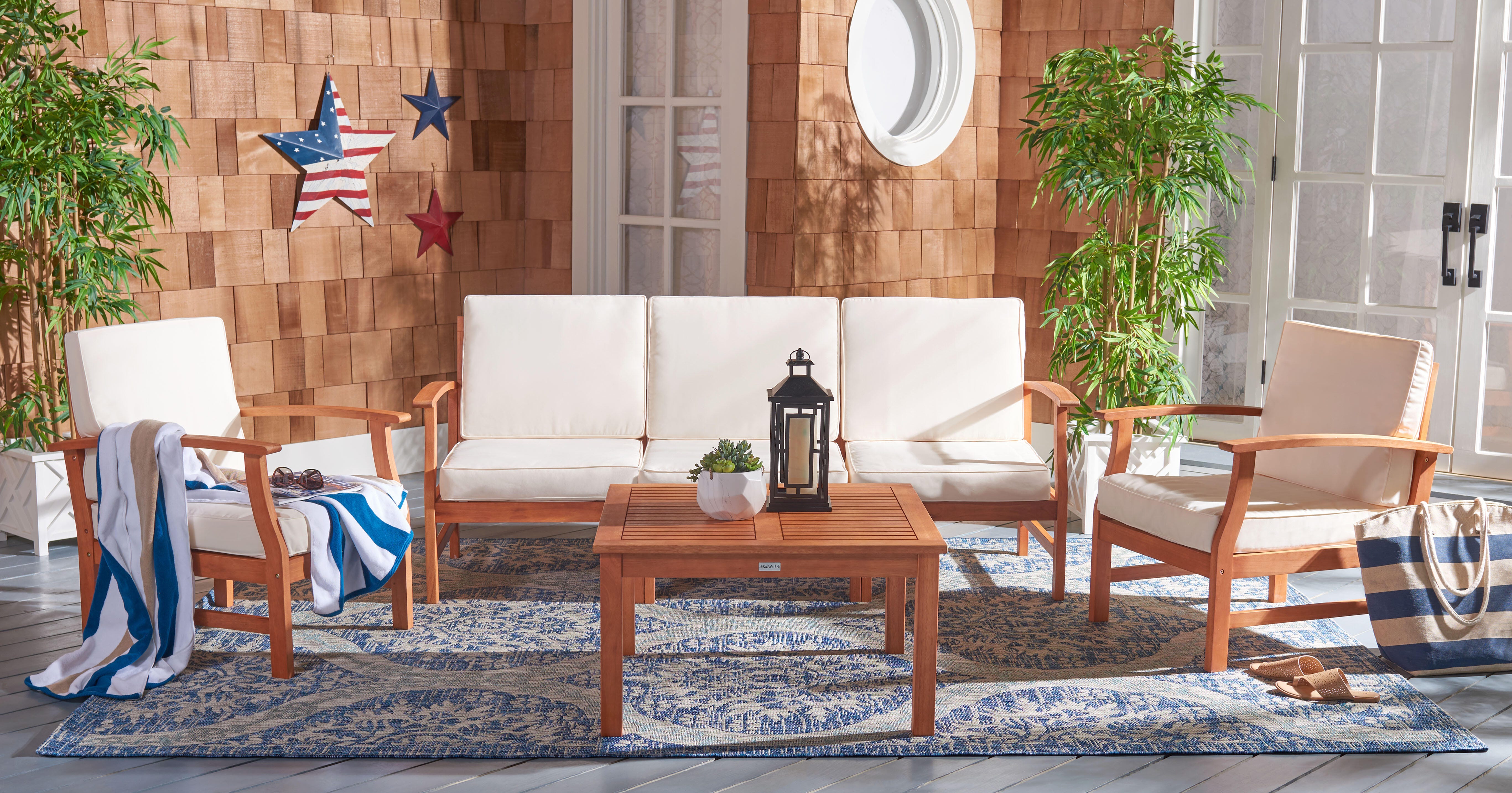 Safavieh Parcer Outdoor Conversation Set, Natural/Beige, rollover