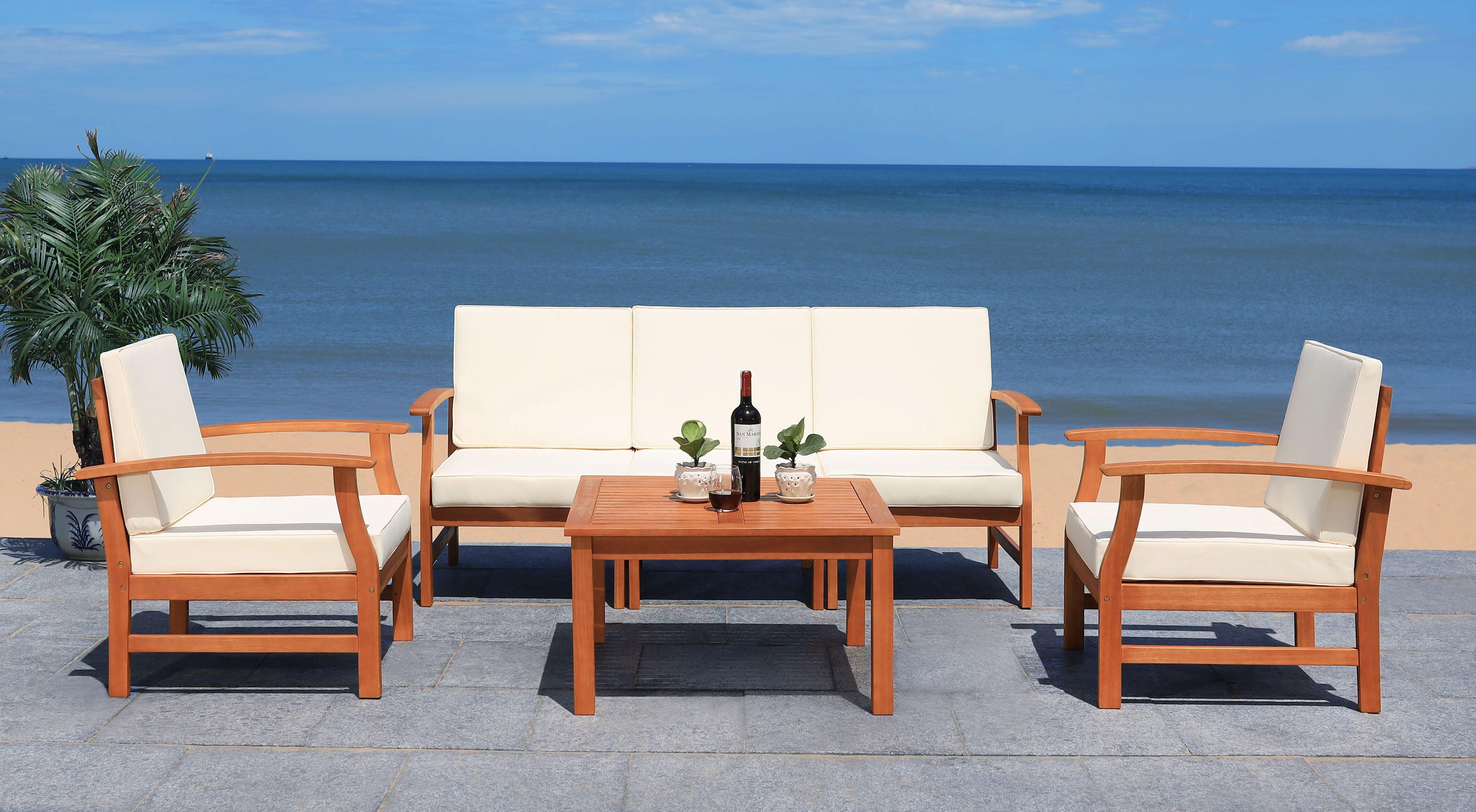 Safavieh Parcer Outdoor Conversation Set, Natural/Beige, large