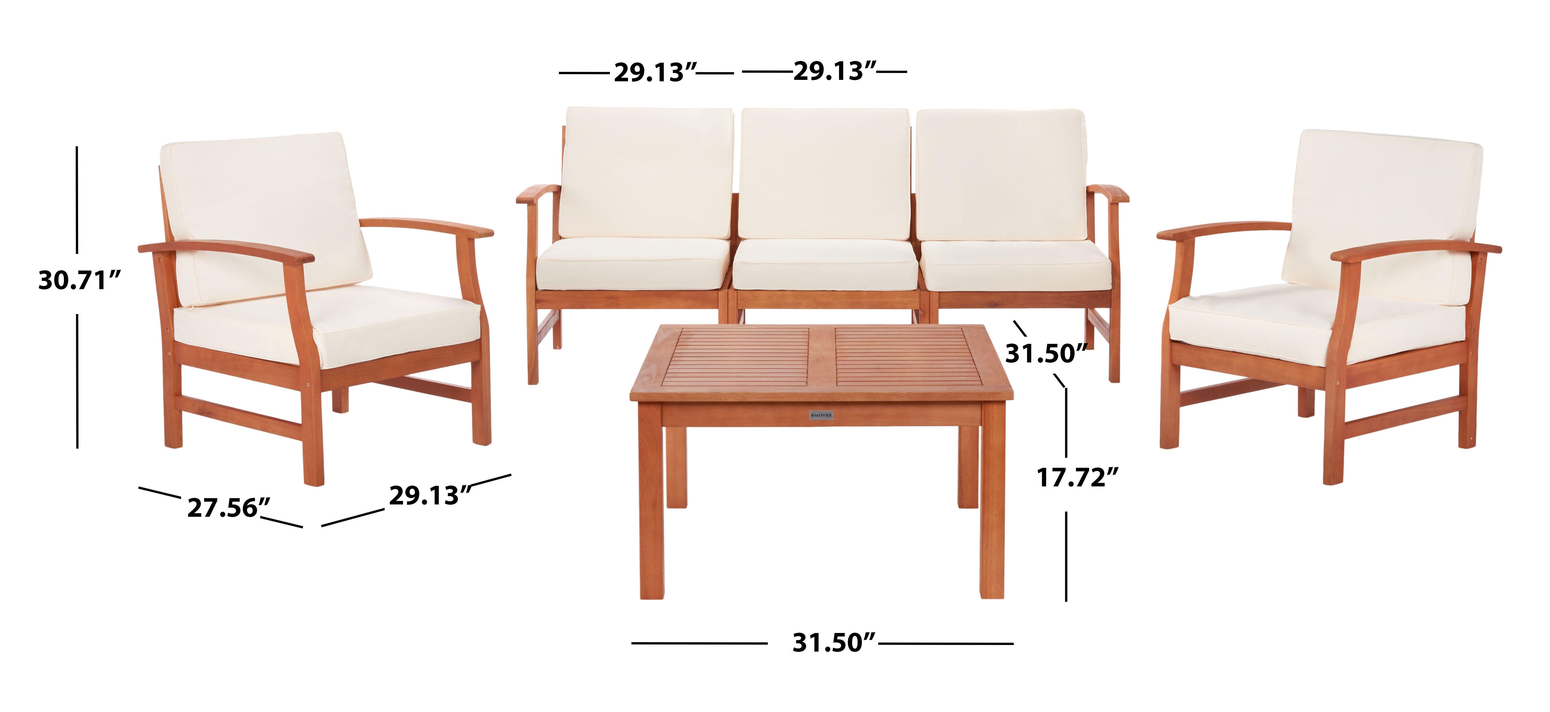 Safavieh Parcer Outdoor Conversation Set, Natural/Beige, large