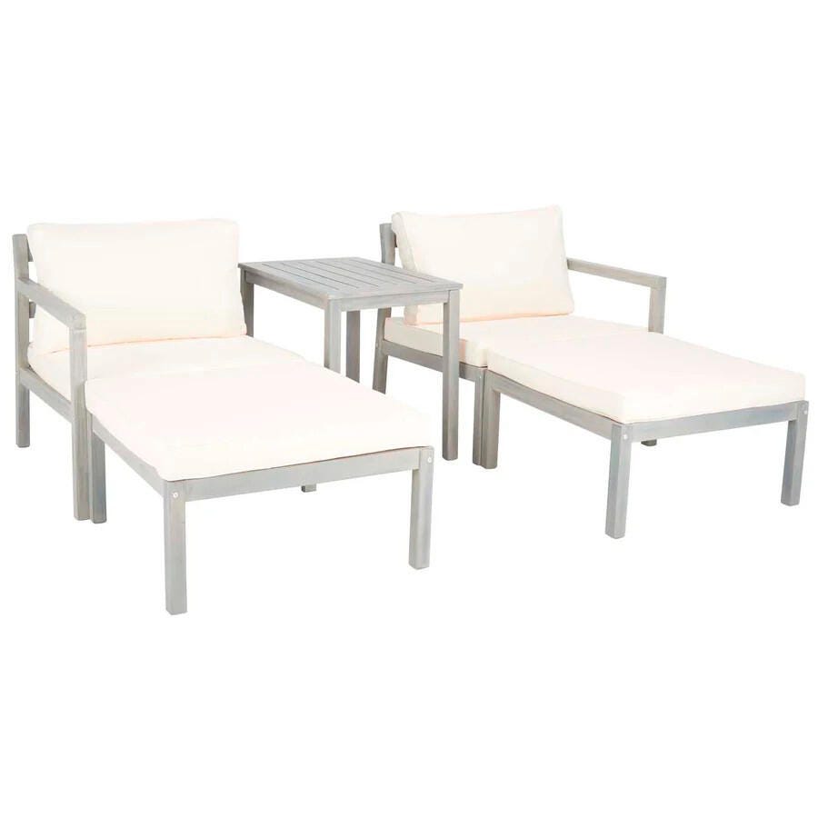 Safavieh Pratia Outdoor Lounge chair with Side Table, Ash Gray/Beige, large