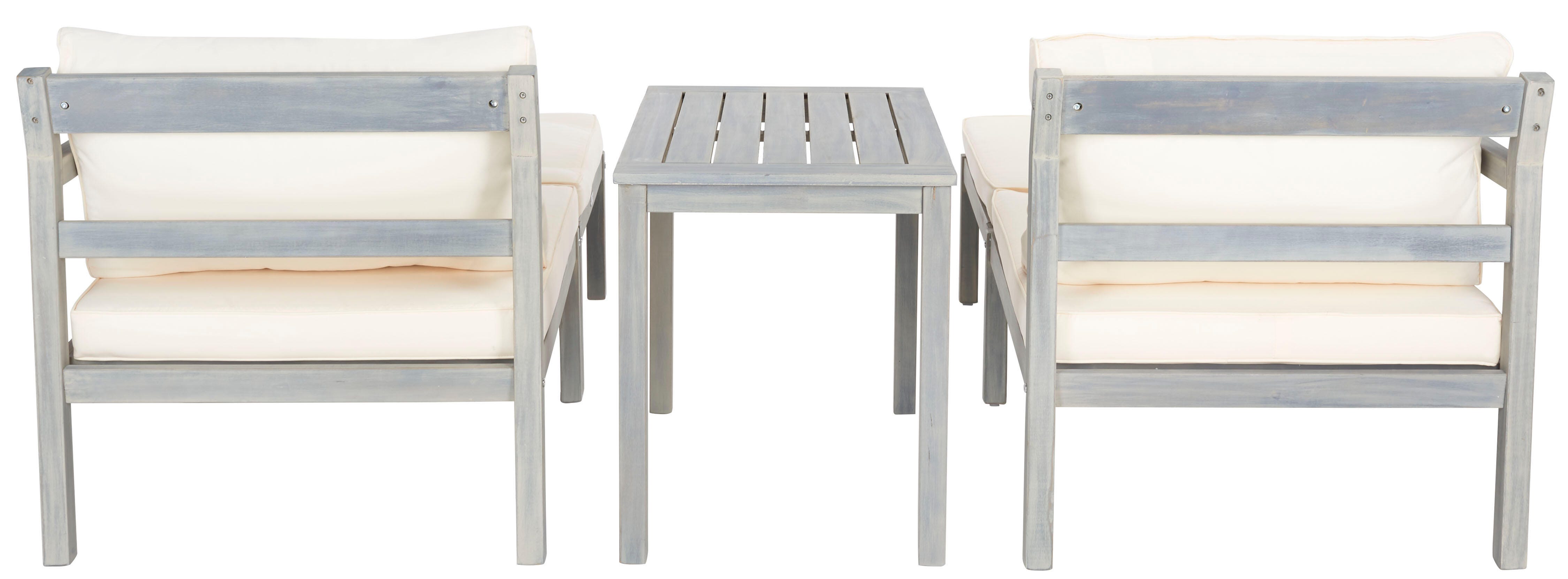 Safavieh Pratia Outdoor Lounge chair with Side Table, Ash Gray/Beige, large
