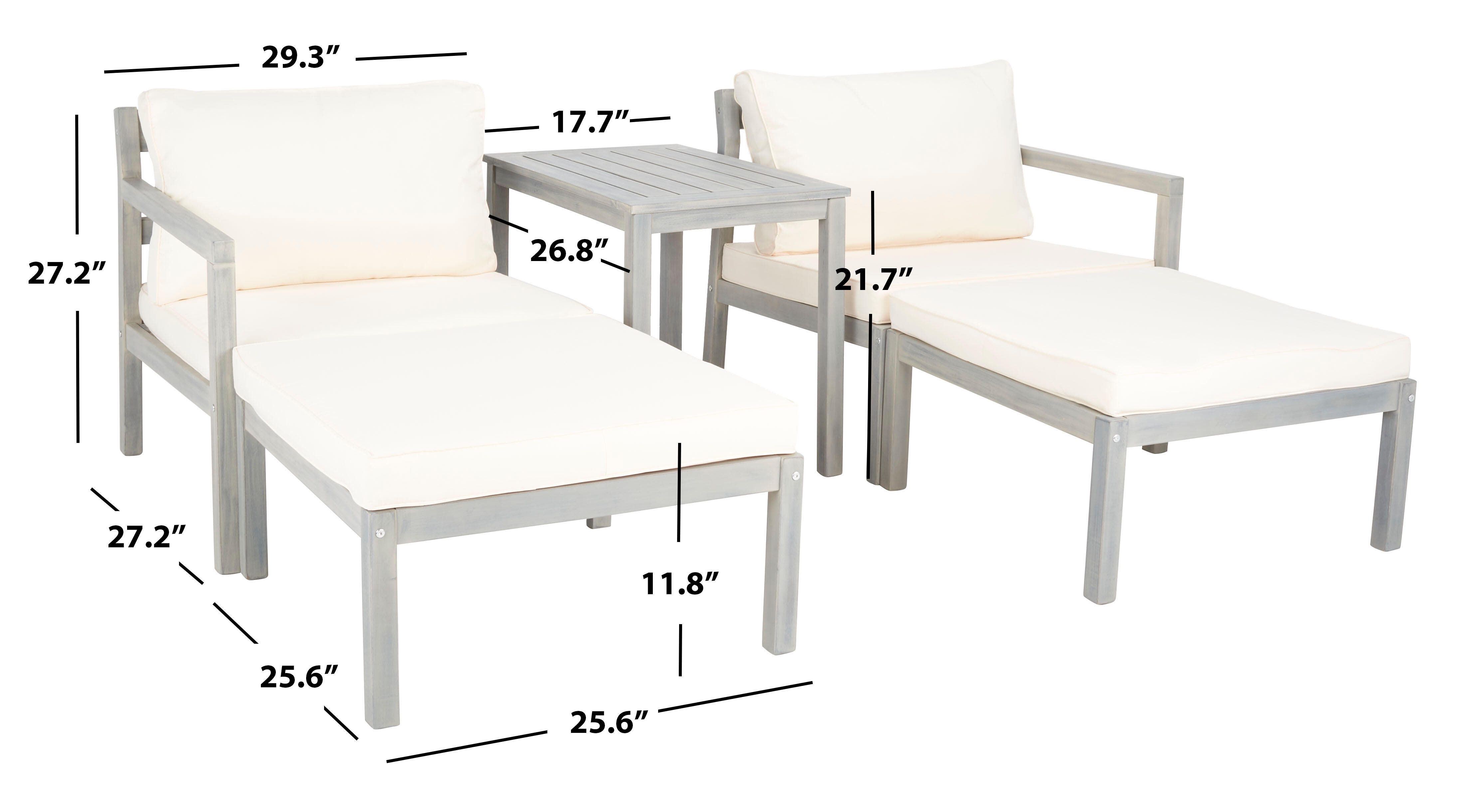 Safavieh Pratia Outdoor Lounge chair with Side Table, Ash Gray/Beige, large