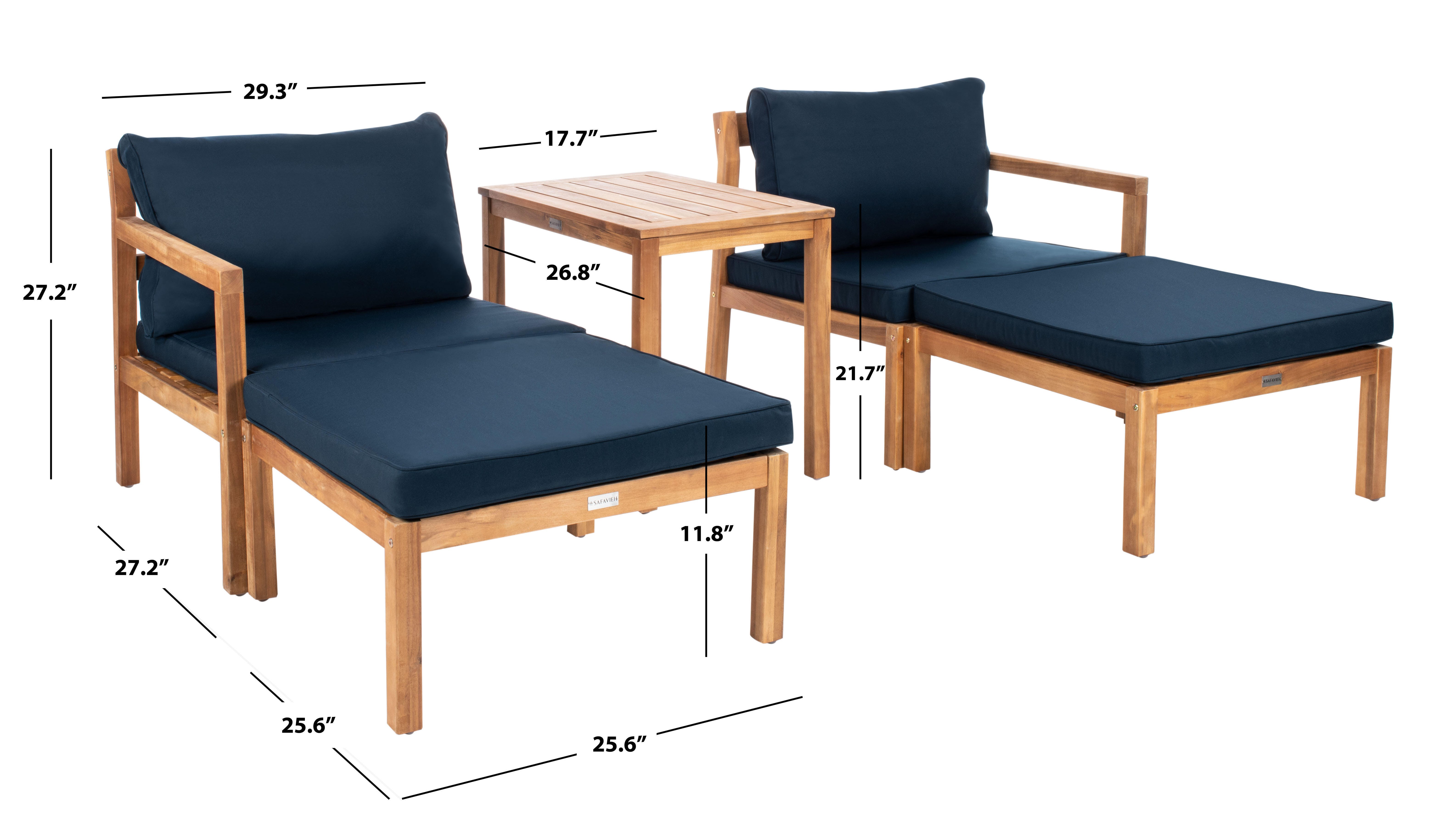 Safavieh Pratia Outdoor Lounge Chairs with Side Table, Natural/Navy, large