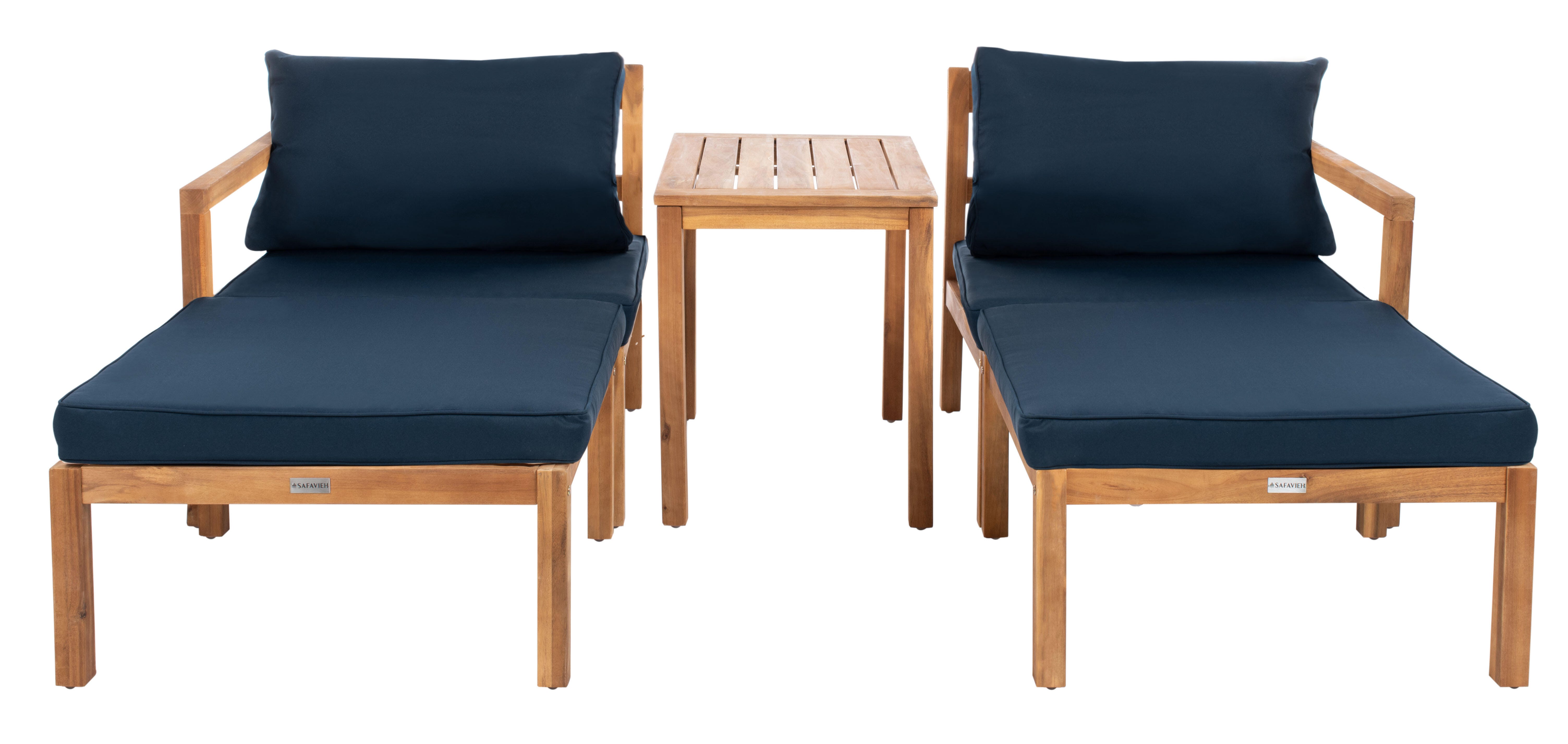 Safavieh Pratia Outdoor Lounge Chairs with Side Table, Natural/Navy, large