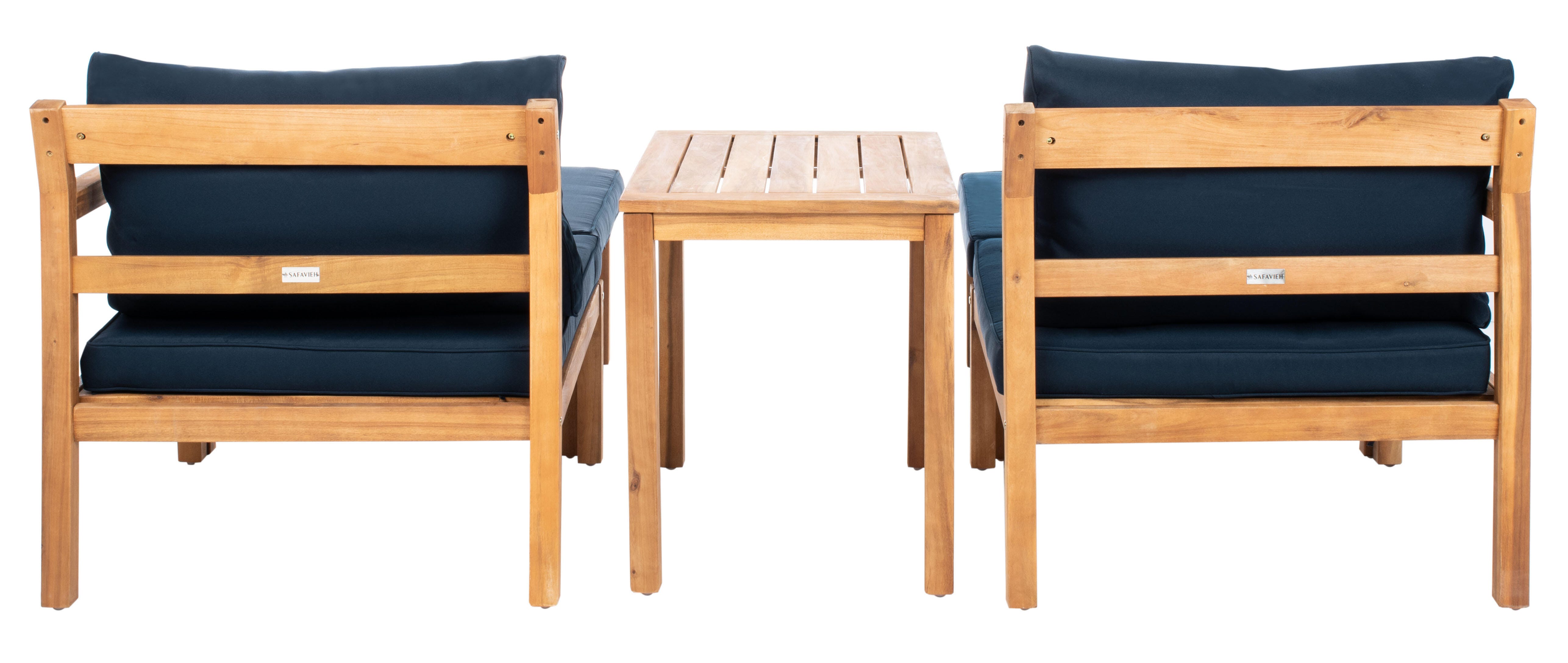 Safavieh Pratia Outdoor Lounge Chairs with Side Table, Natural/Navy, large
