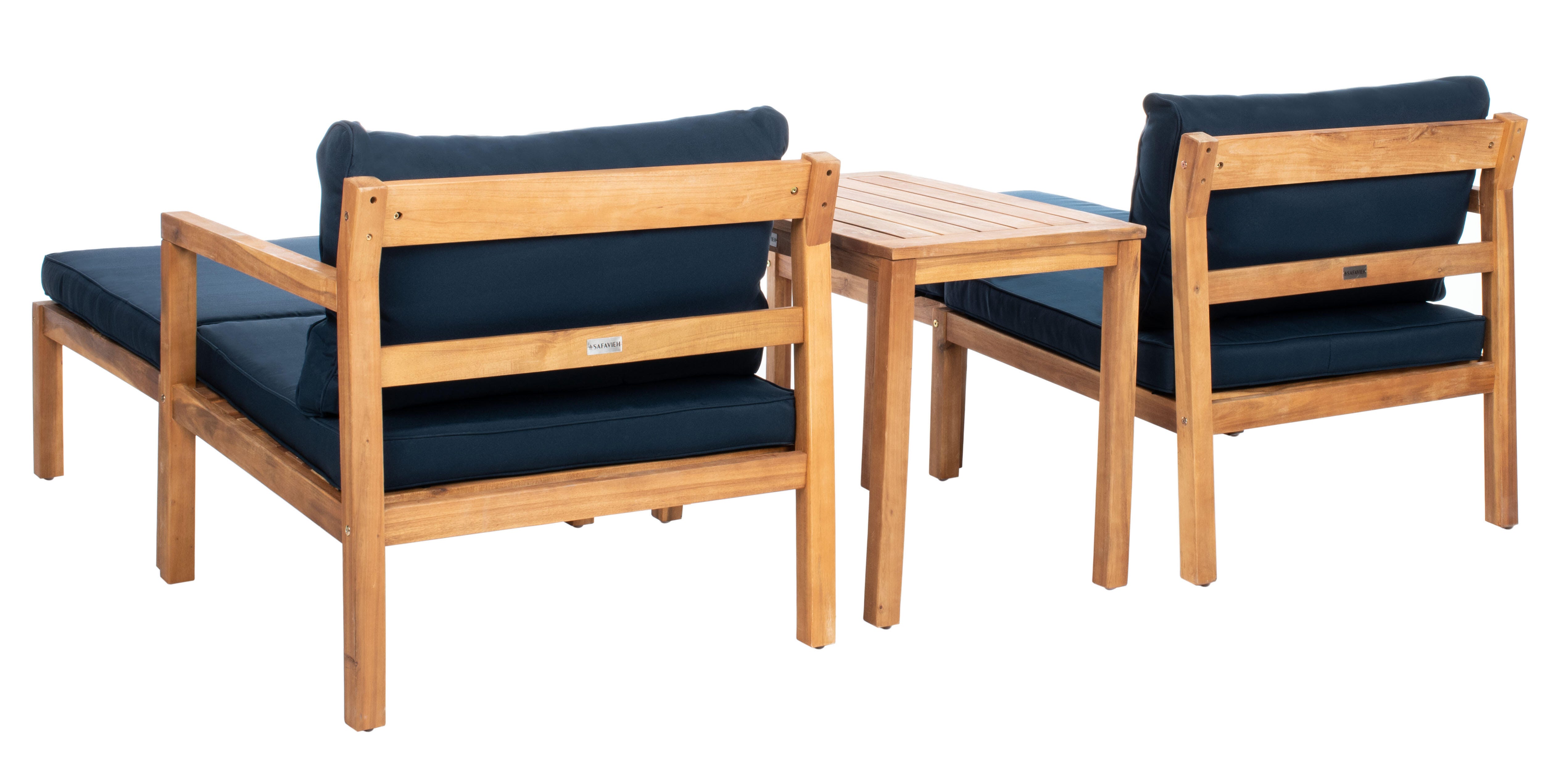 Safavieh Pratia Outdoor Lounge Chairs with Side Table, Natural/Navy, large
