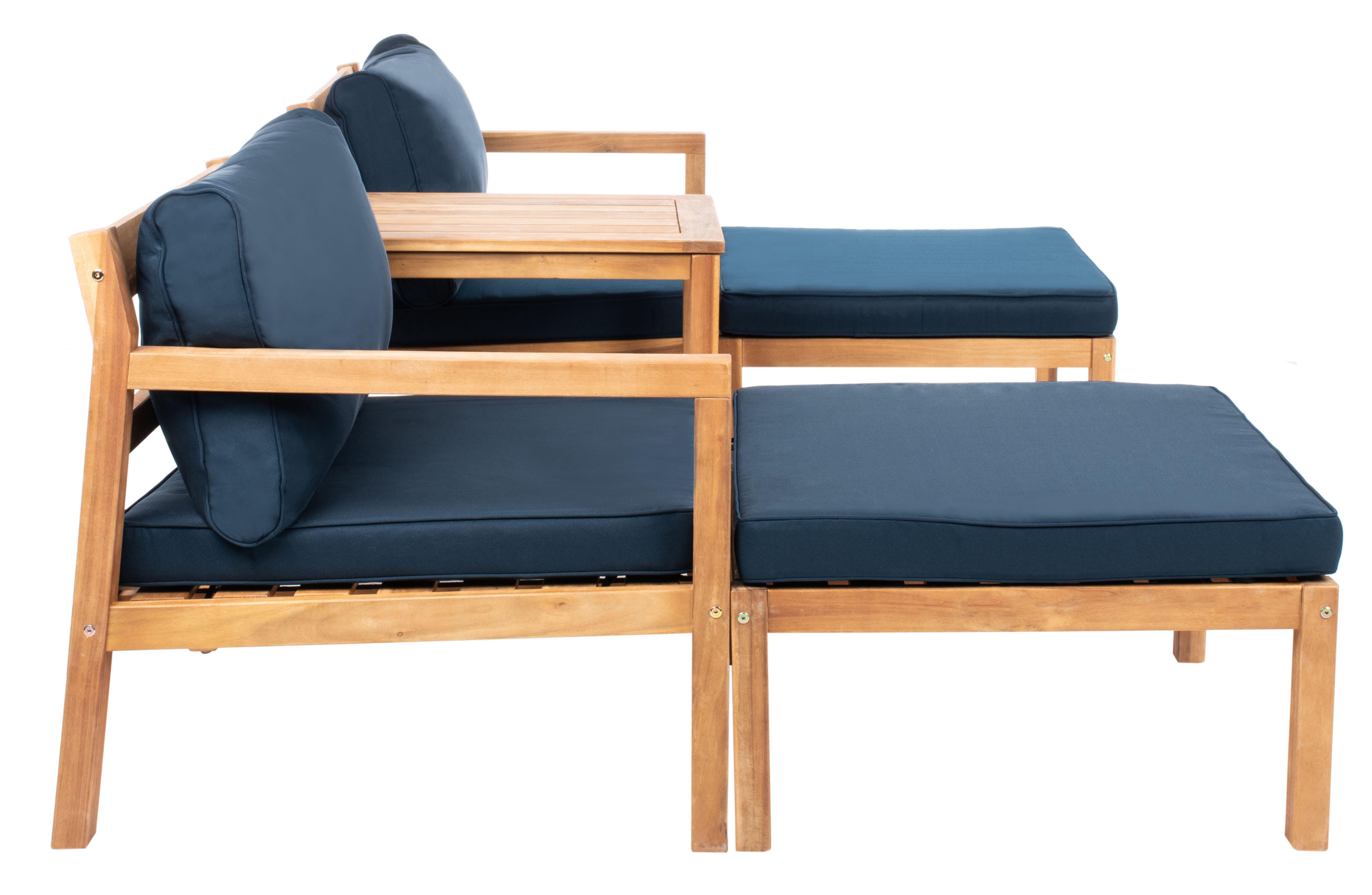 Safavieh Pratia Outdoor Lounge Chairs with Side Table, Natural/Navy, large