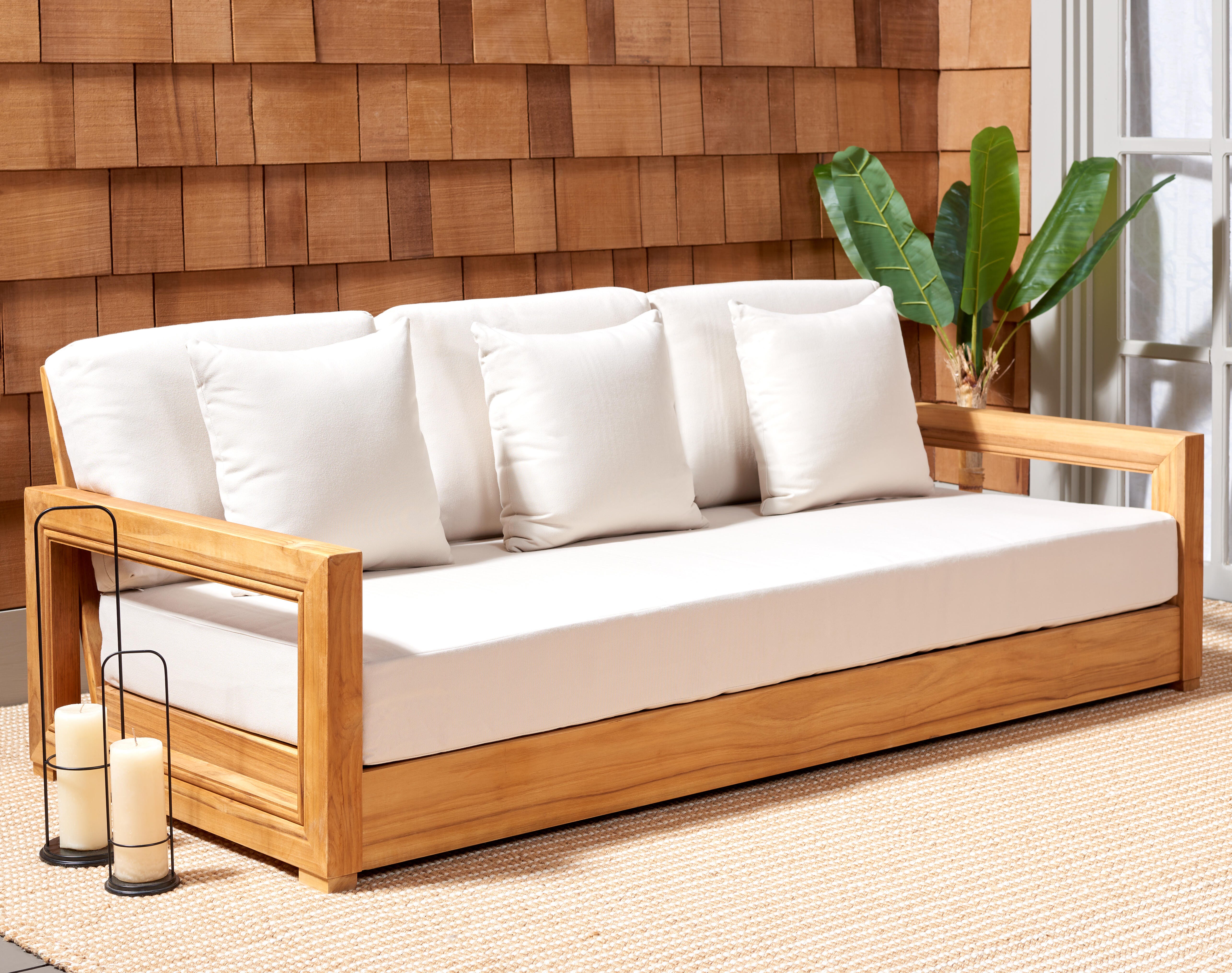 Safavieh Outdoor Bench, Natural/White, rollover