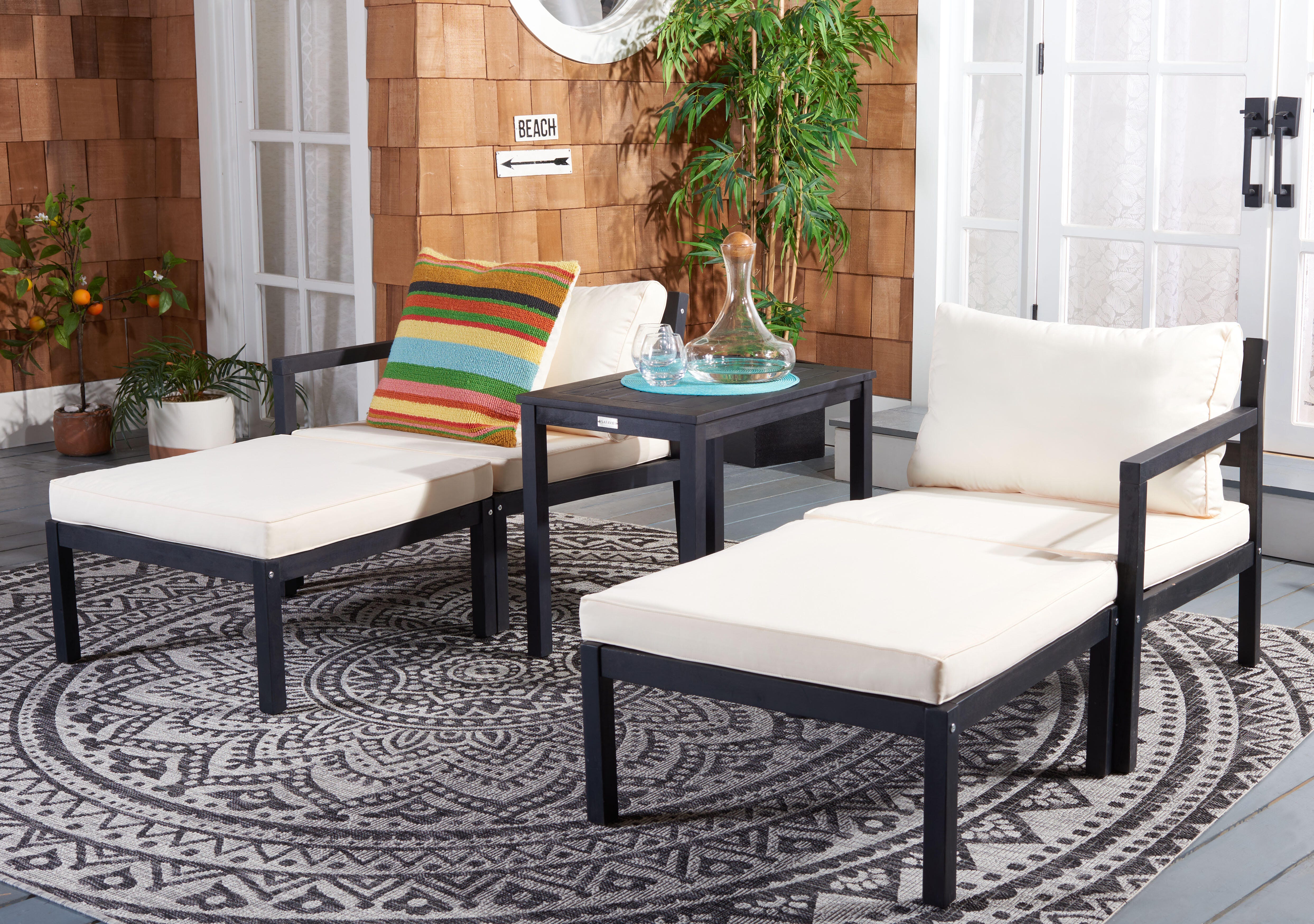 Safavieh Pratia Outdoor Lounge Chairs with Side Table, Dark Slate Gray/Beige, large