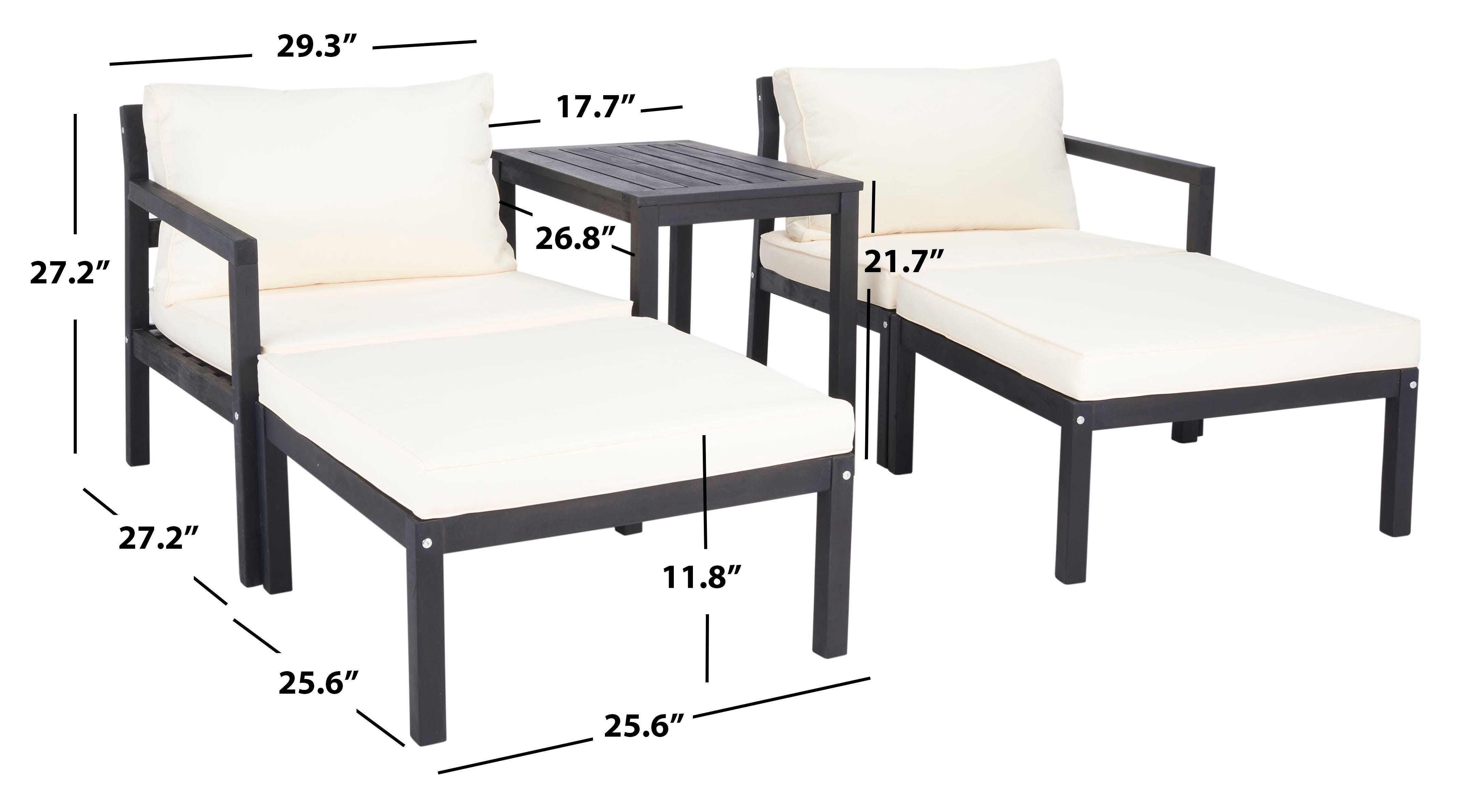 Safavieh Pratia Outdoor Lounge Chairs with Side Table, Dark Slate Gray/Beige, large