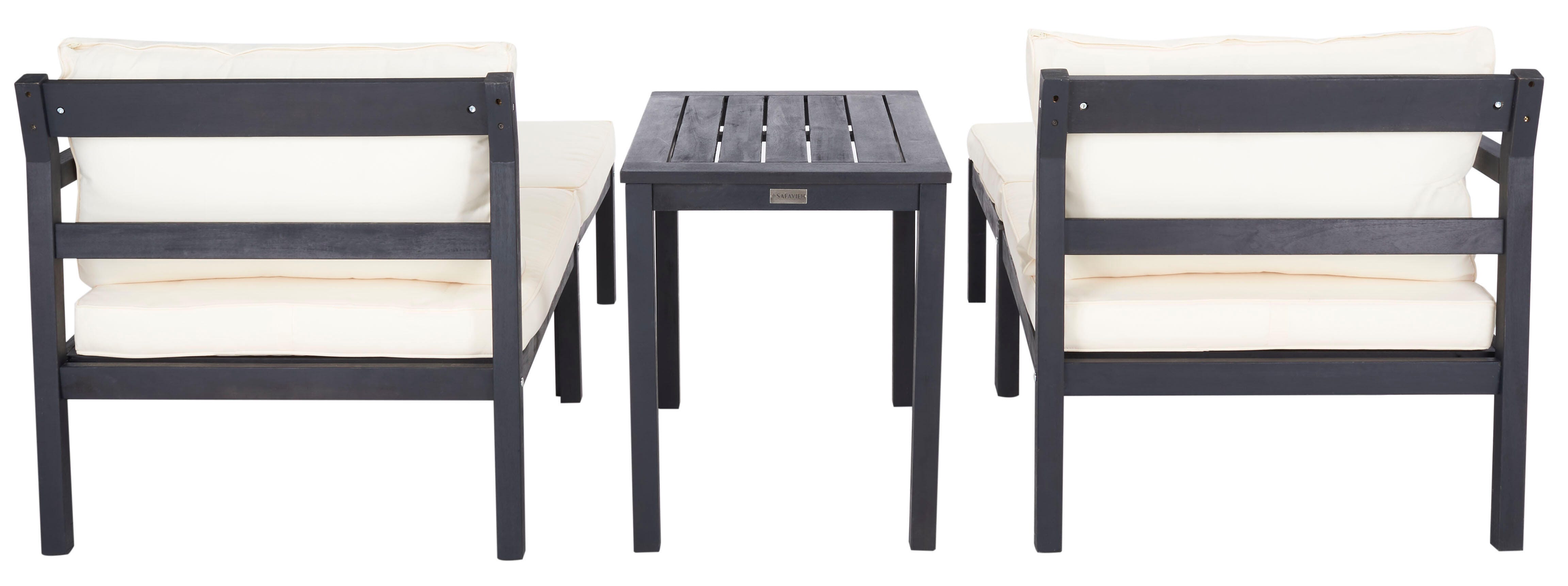 Safavieh Pratia Outdoor Lounge Chairs with Side Table, Dark Slate Gray/Beige, large