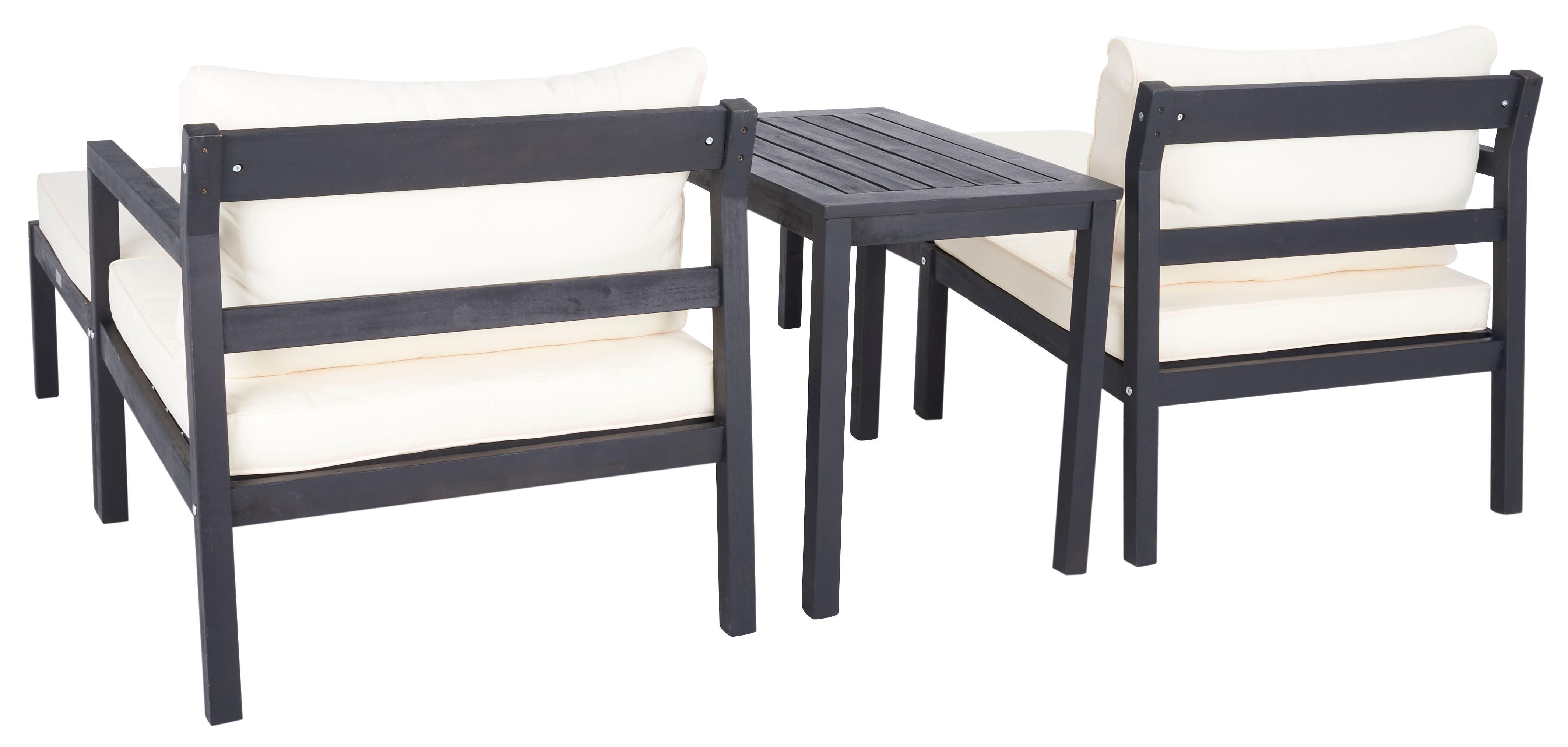 Safavieh Pratia Outdoor Lounge Chairs with Side Table, Dark Slate Gray/Beige, large