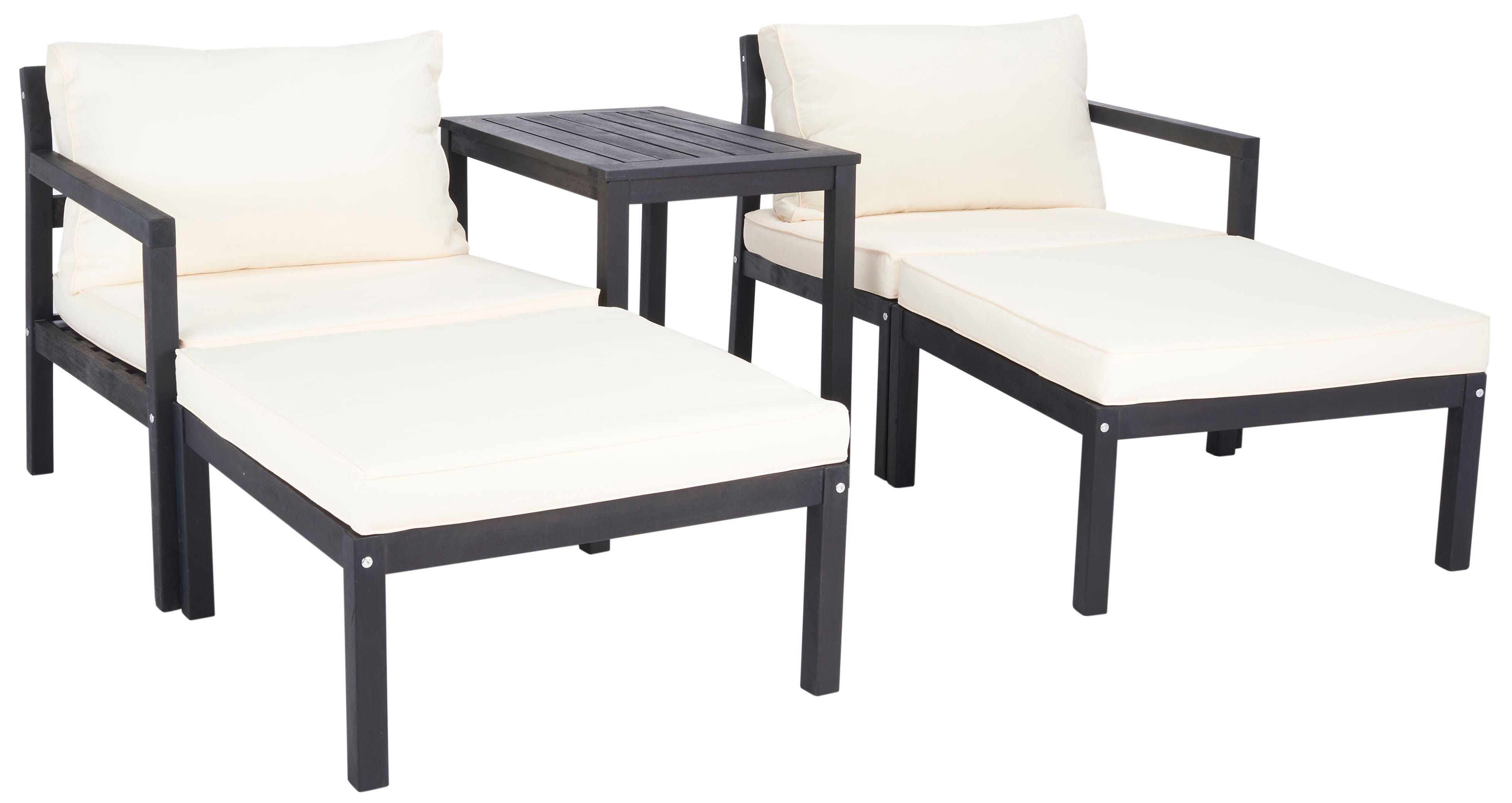 Safavieh Pratia Outdoor Lounge Chairs with Side Table, Dark Slate Gray/Beige, large
