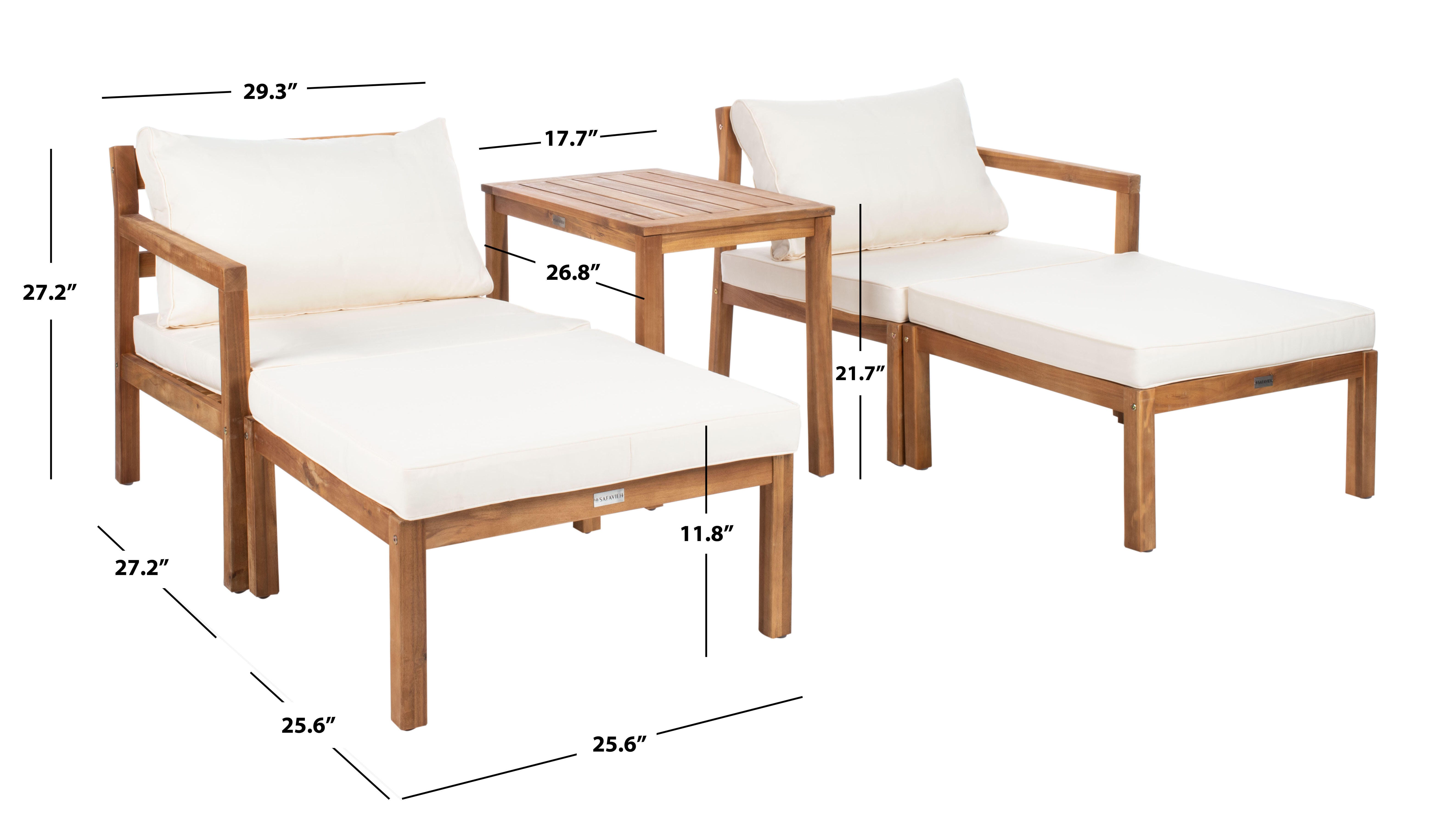 Safavieh Pratia Outdoor Lounge Chairs with Side Table, Natural/Beige, large