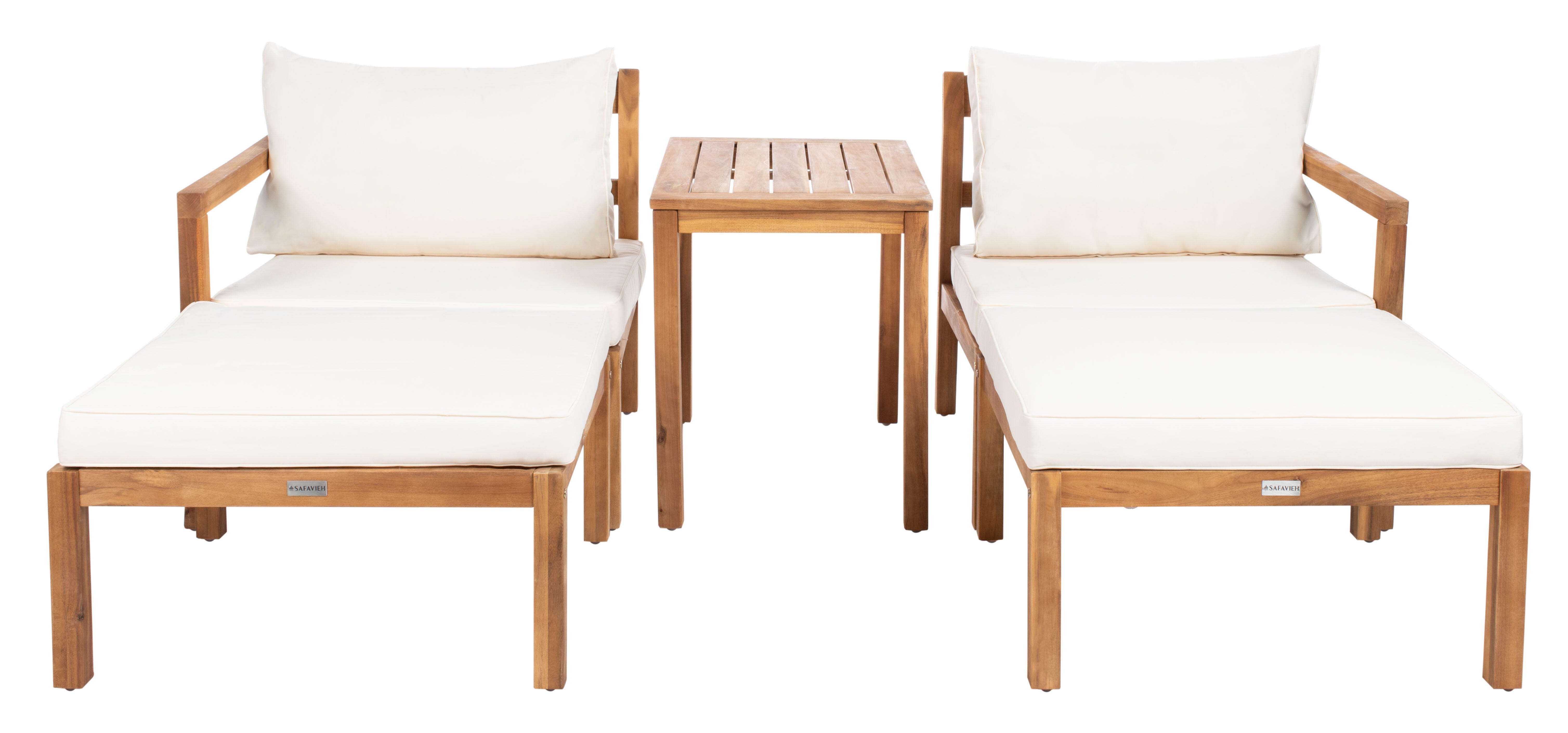 Safavieh Pratia Outdoor Lounge Chairs with Side Table, Natural/Beige, large