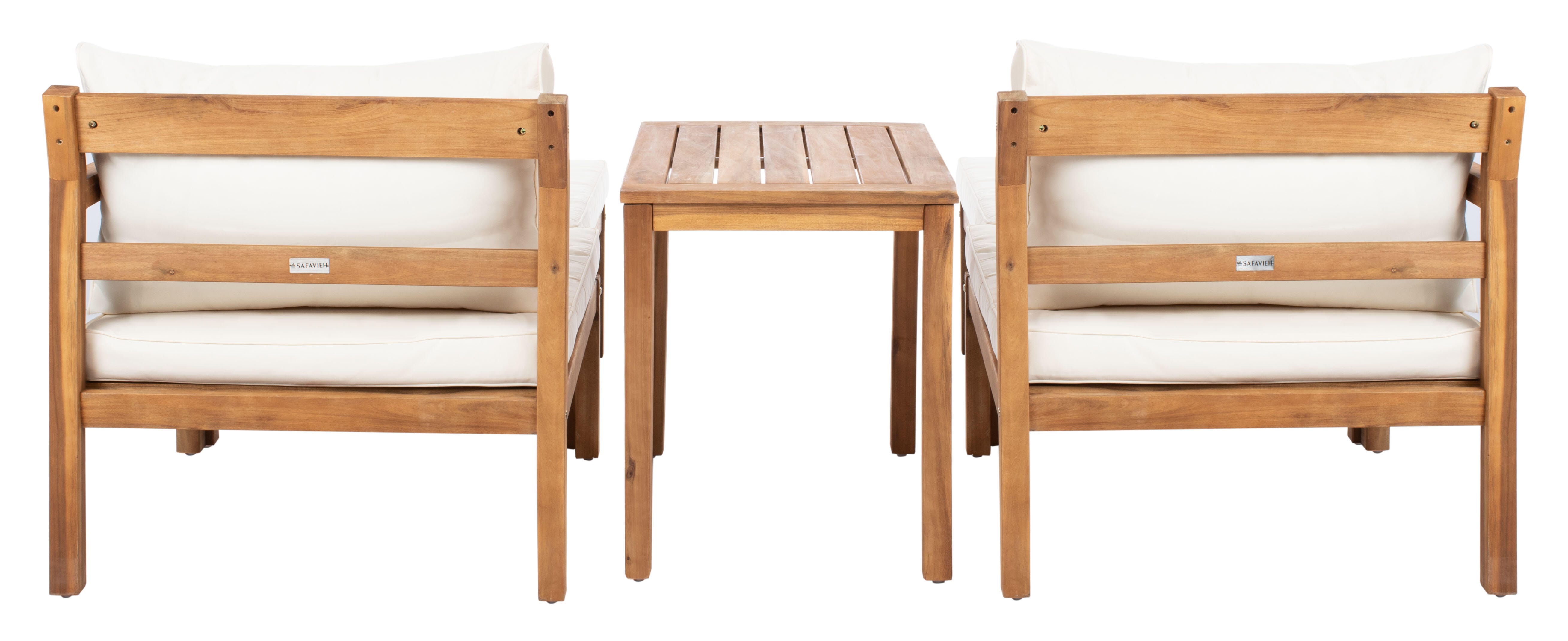 Safavieh Pratia Outdoor Lounge Chairs with Side Table, Natural/Beige, large