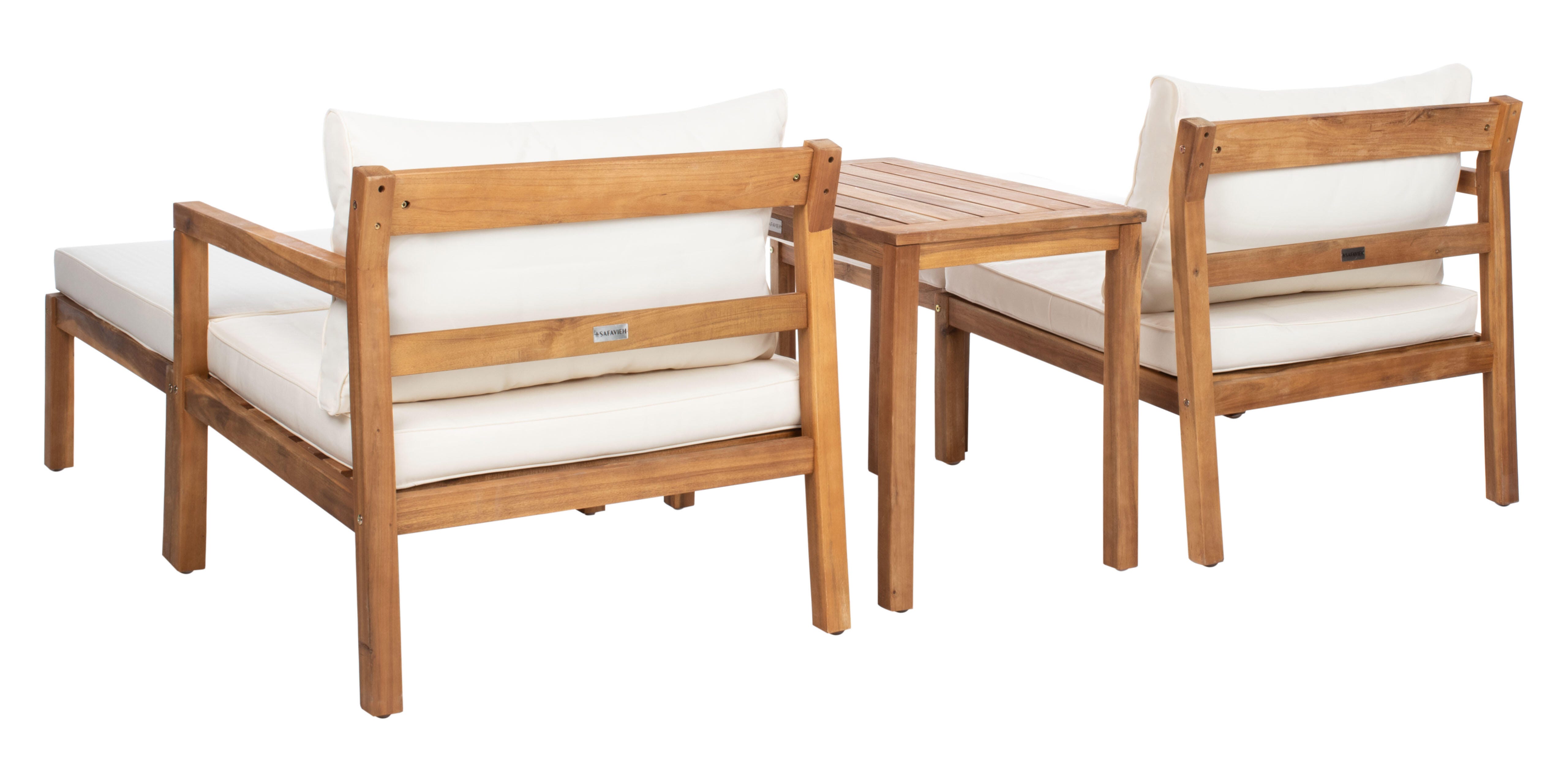Safavieh Pratia Outdoor Lounge Chairs with Side Table, Natural/Beige, large