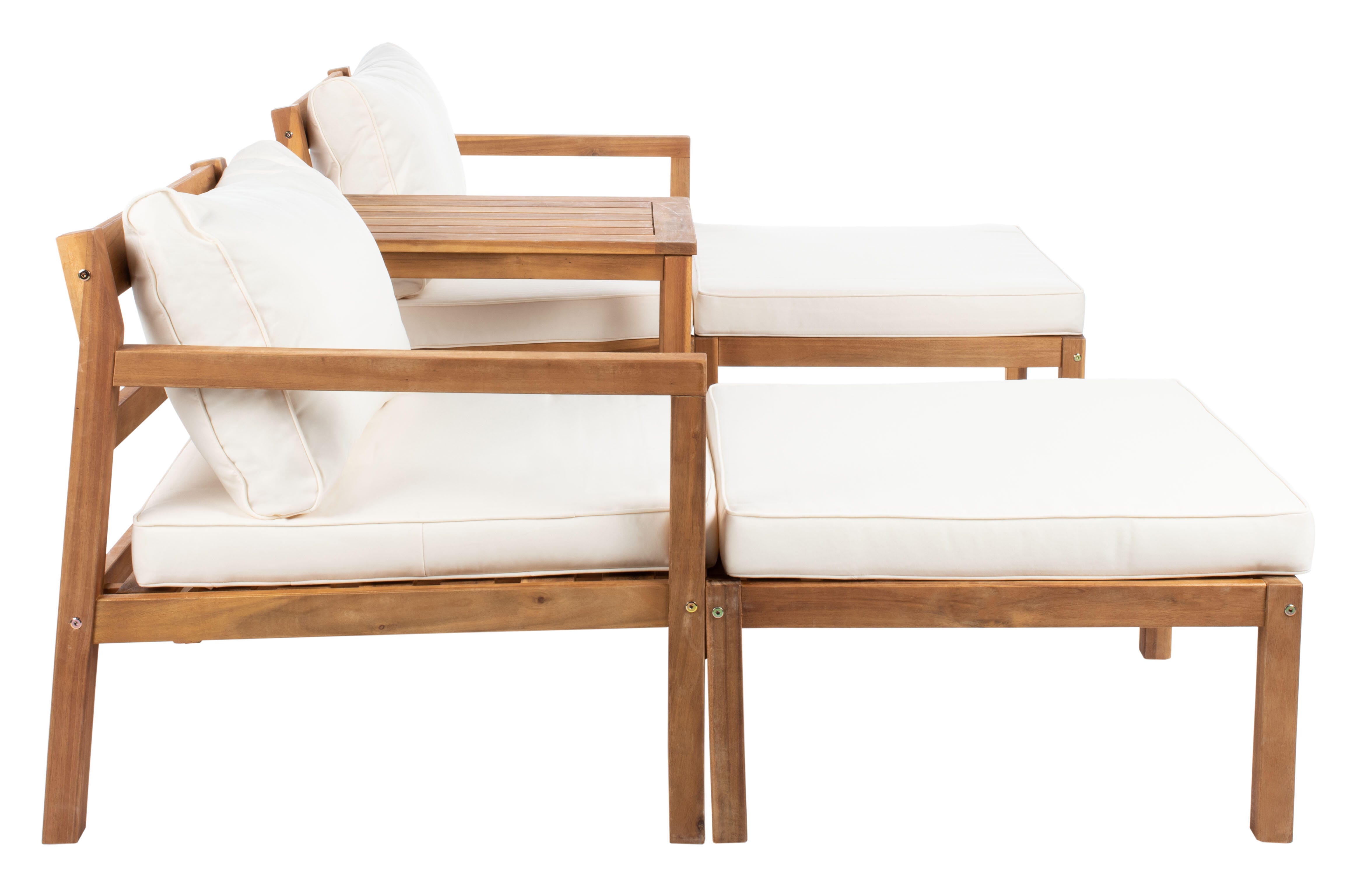 Safavieh Pratia Outdoor Lounge Chairs with Side Table, Natural/Beige, large