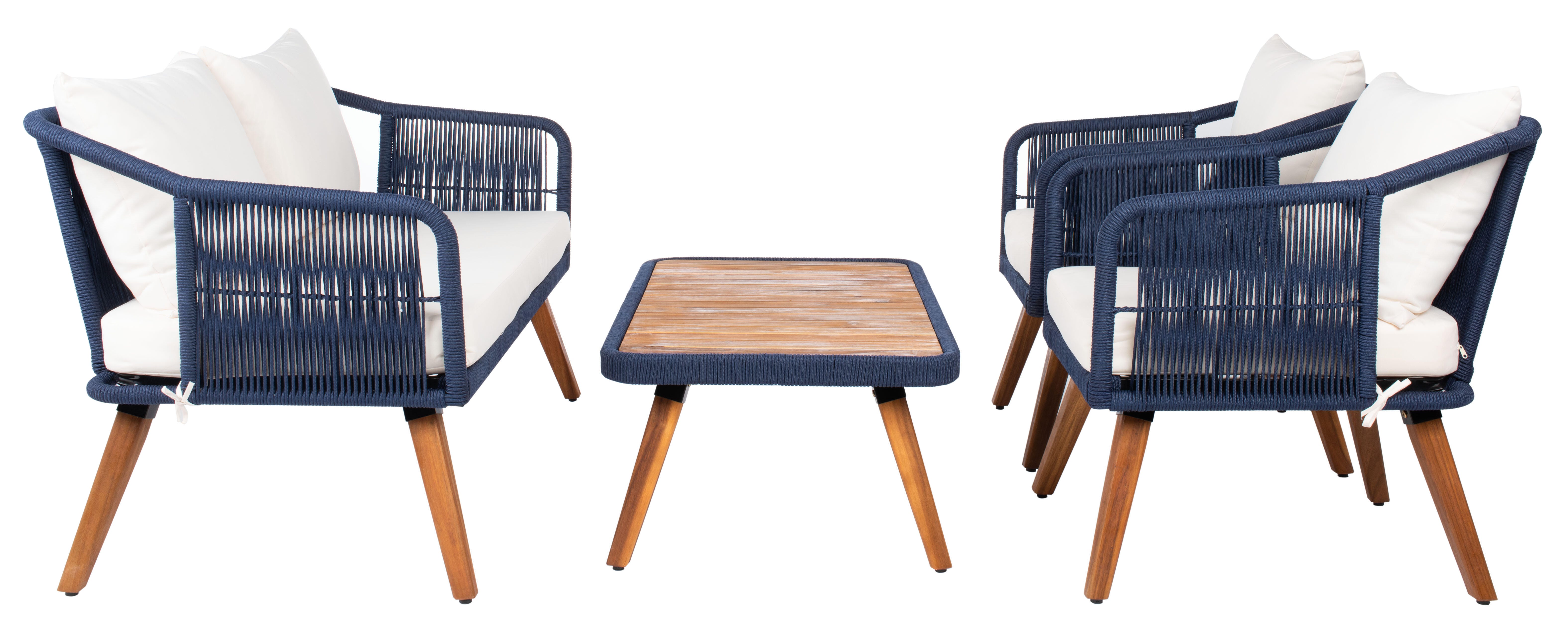 Safavieh Raldin Outdoor Conversation Set, Navy/Beige, large