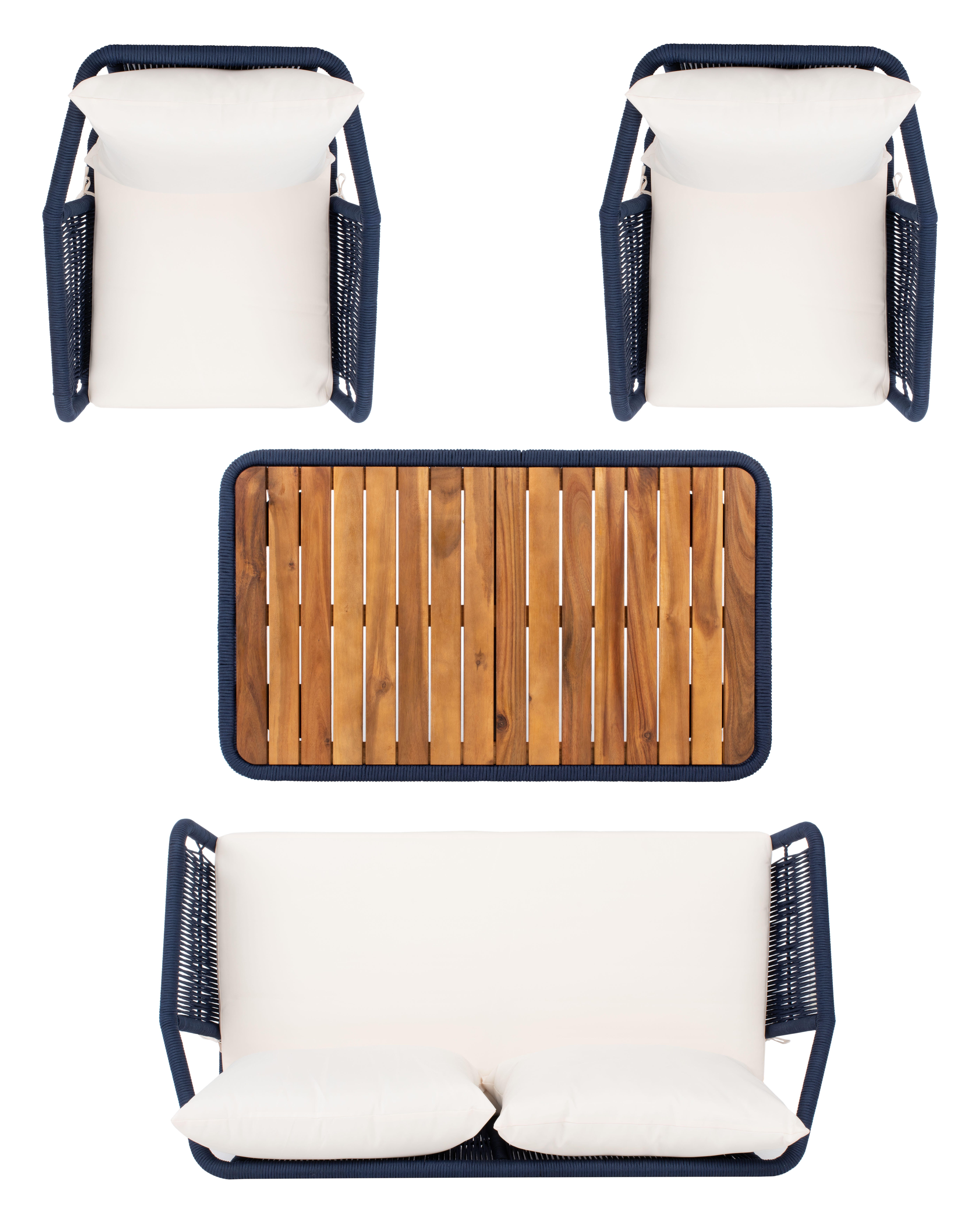 Safavieh Raldin Outdoor Conversation Set, Navy/Beige, large
