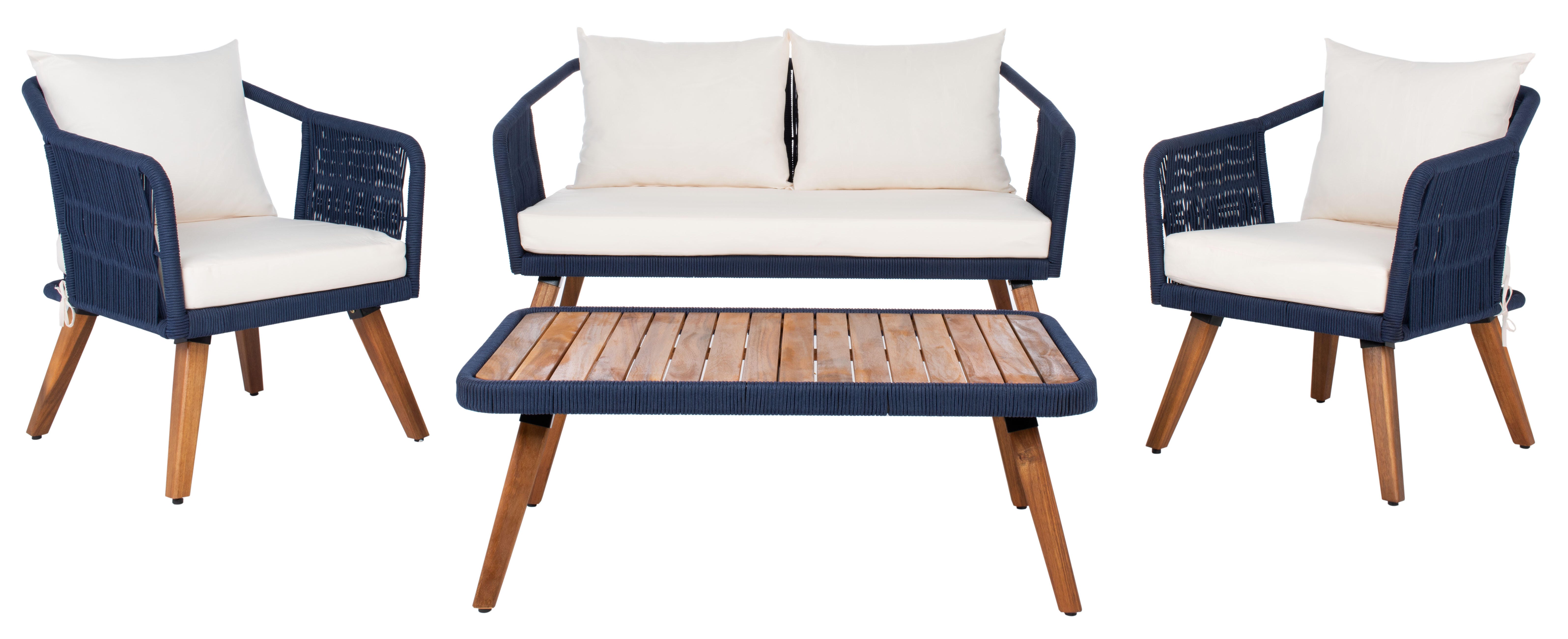 Safavieh Raldin Outdoor Conversation Set, Navy/Beige, large