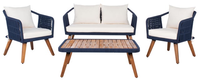 Safavieh Raldin Outdoor Conversation Set, Navy/Beige