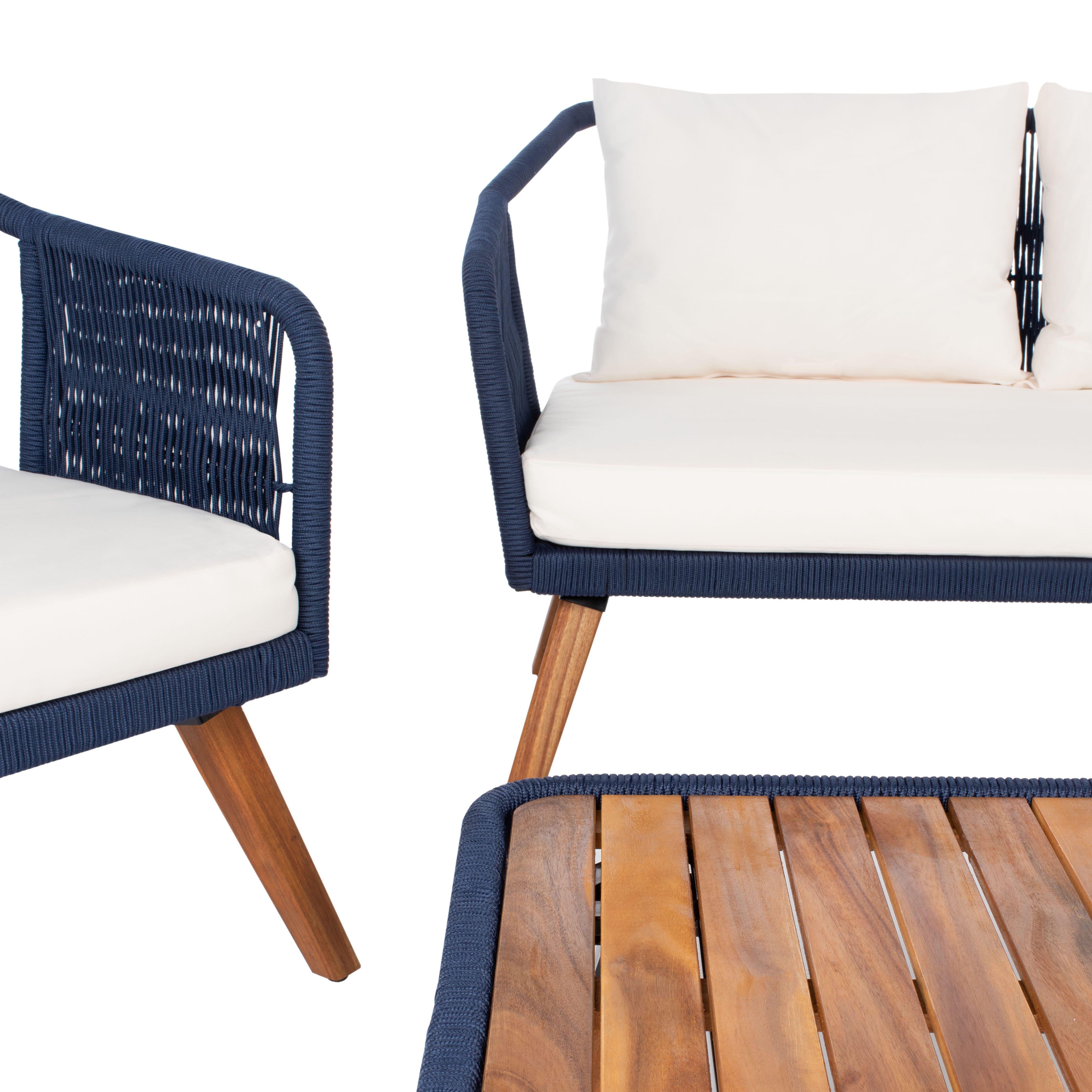 Safavieh Raldin Outdoor Conversation Set, Navy/Beige, large