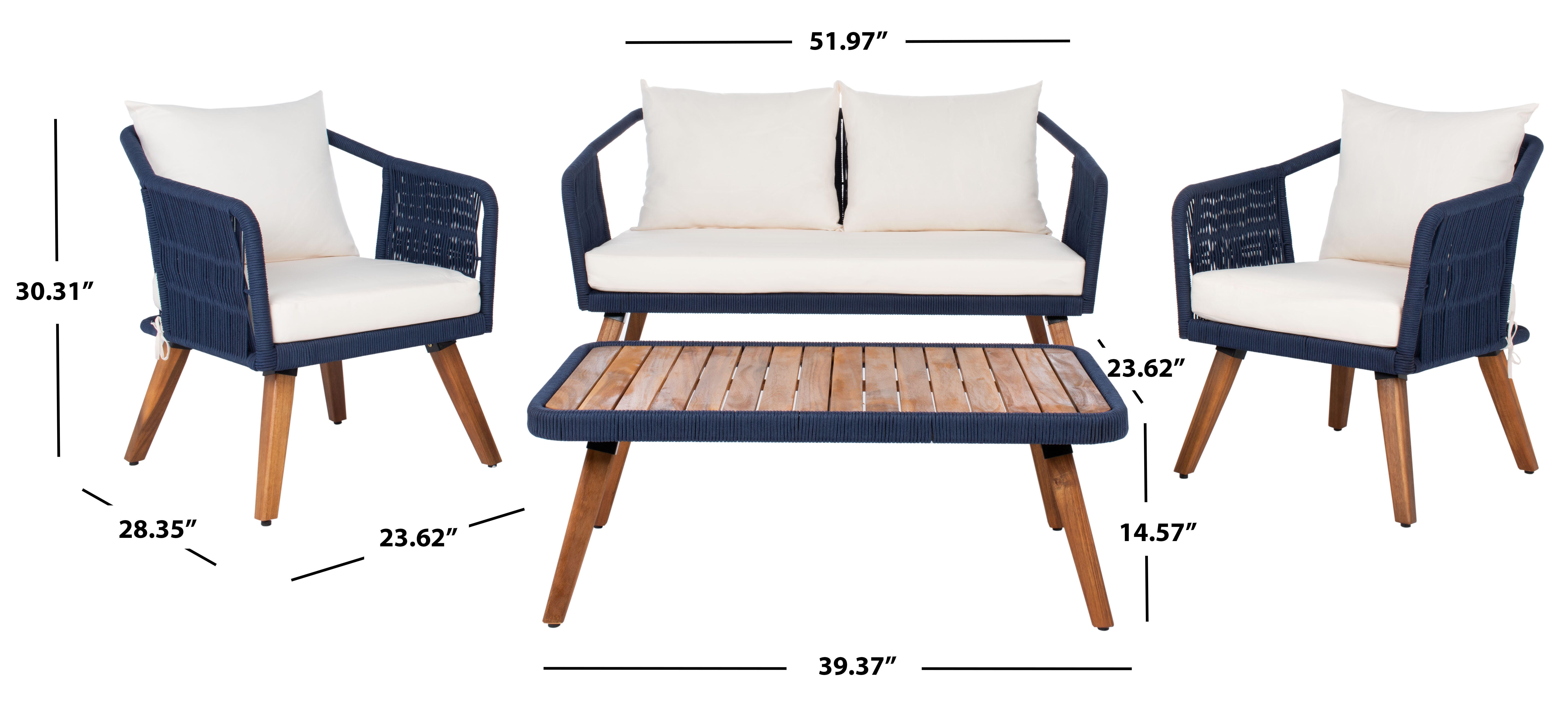Safavieh Raldin Outdoor Conversation Set, Navy/Beige, large