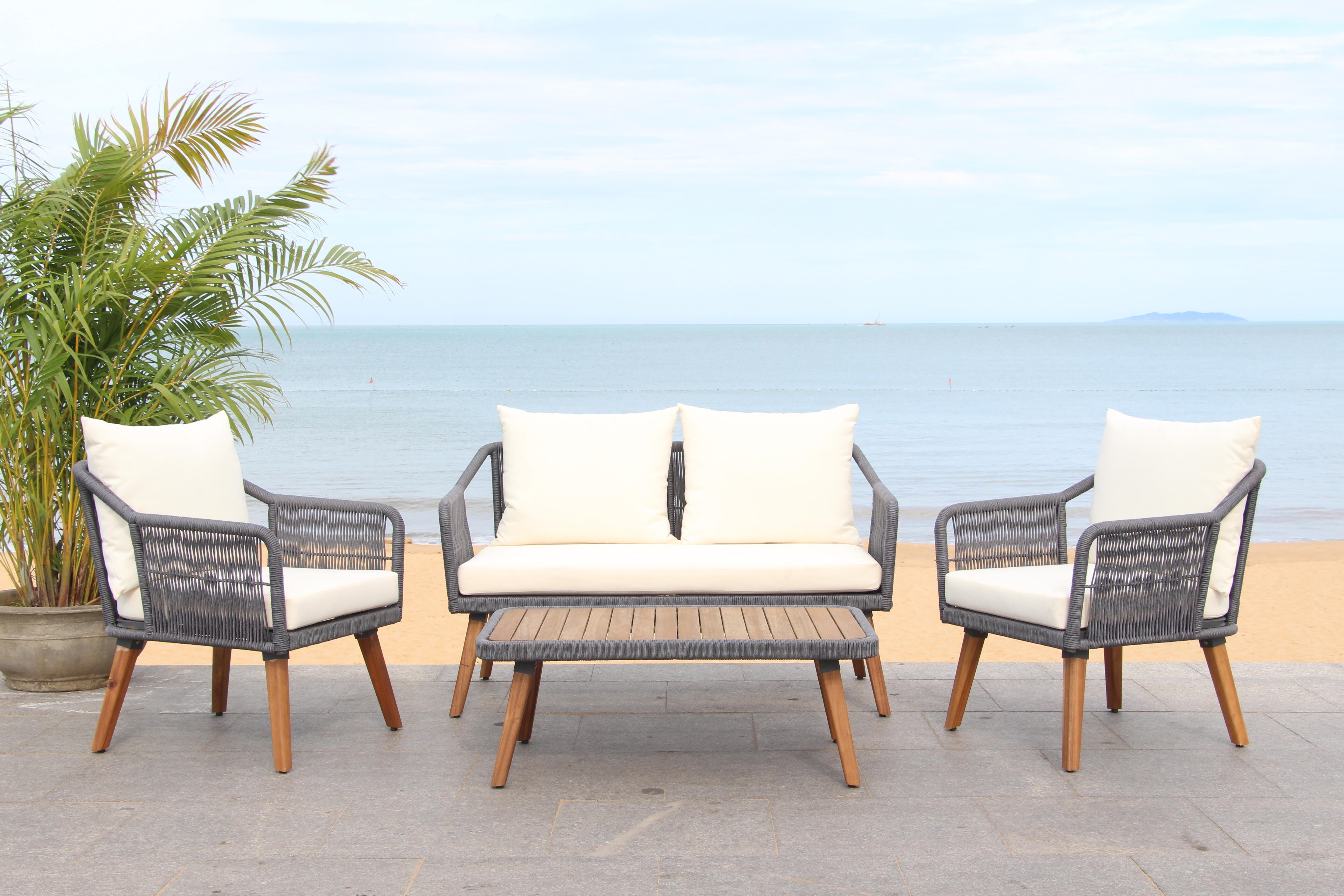 Safavieh Raldin Outdoor Conversation Set, Dark Gray/Beige, large