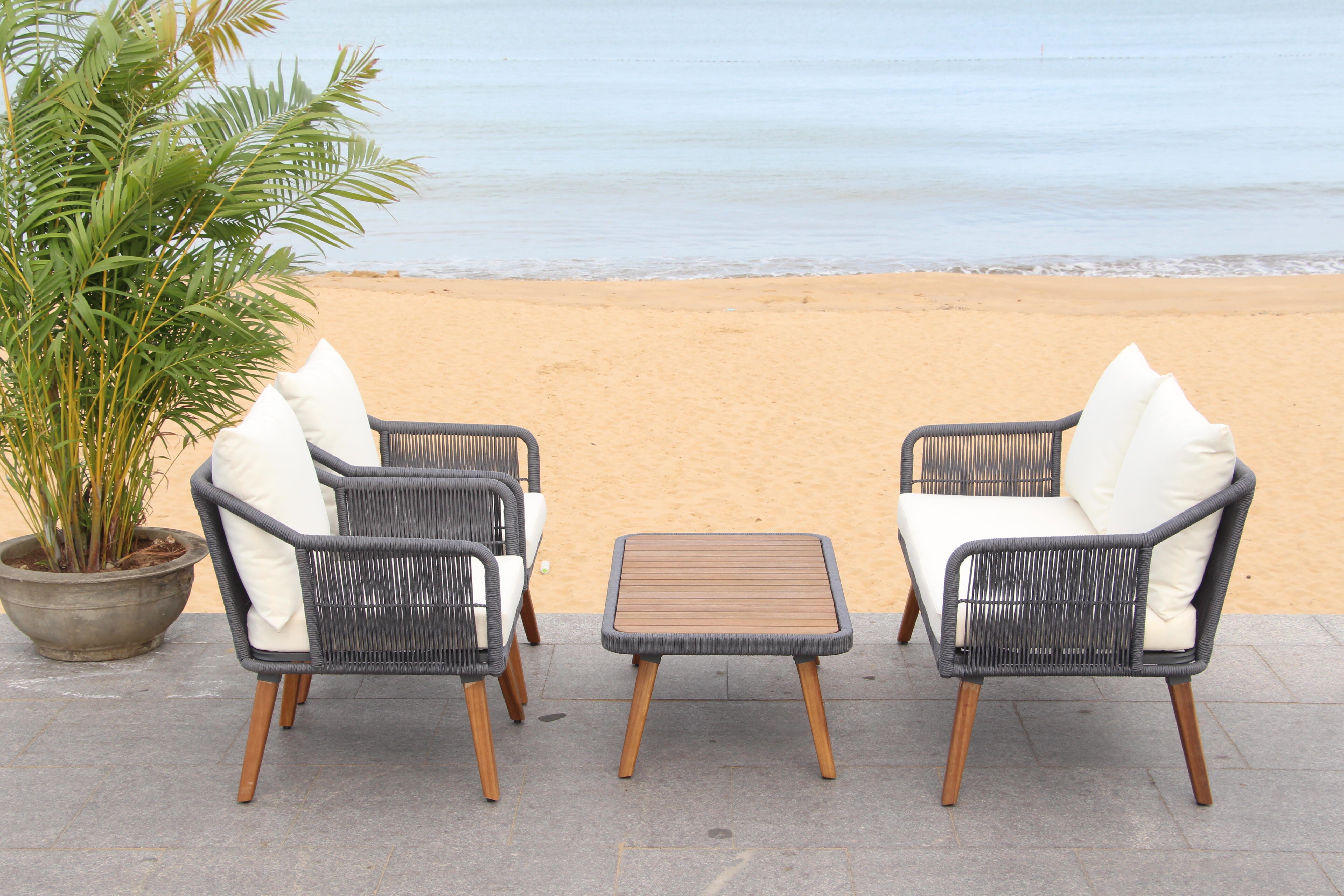 Safavieh Raldin Outdoor Conversation Set, Dark Gray/Beige, large