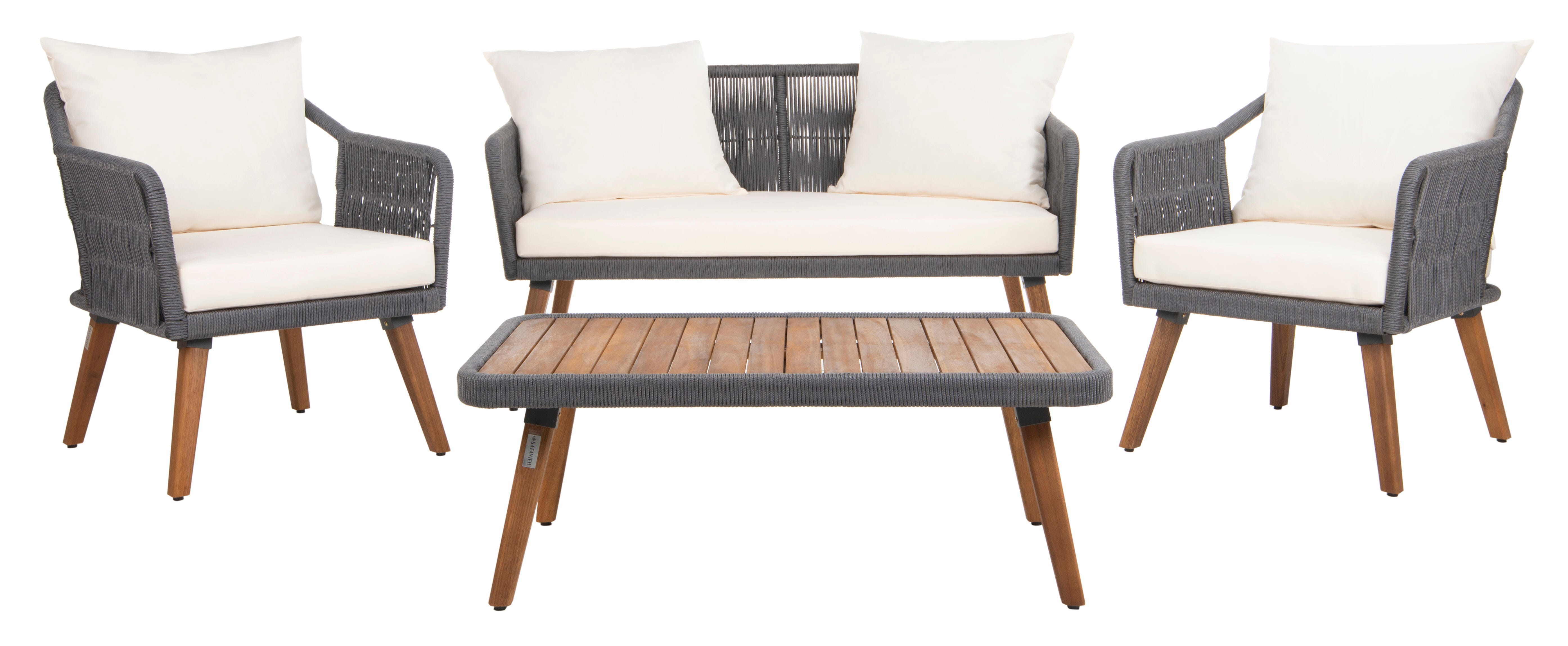 Safavieh Raldin Outdoor Conversation Set, Dark Gray/Beige, large