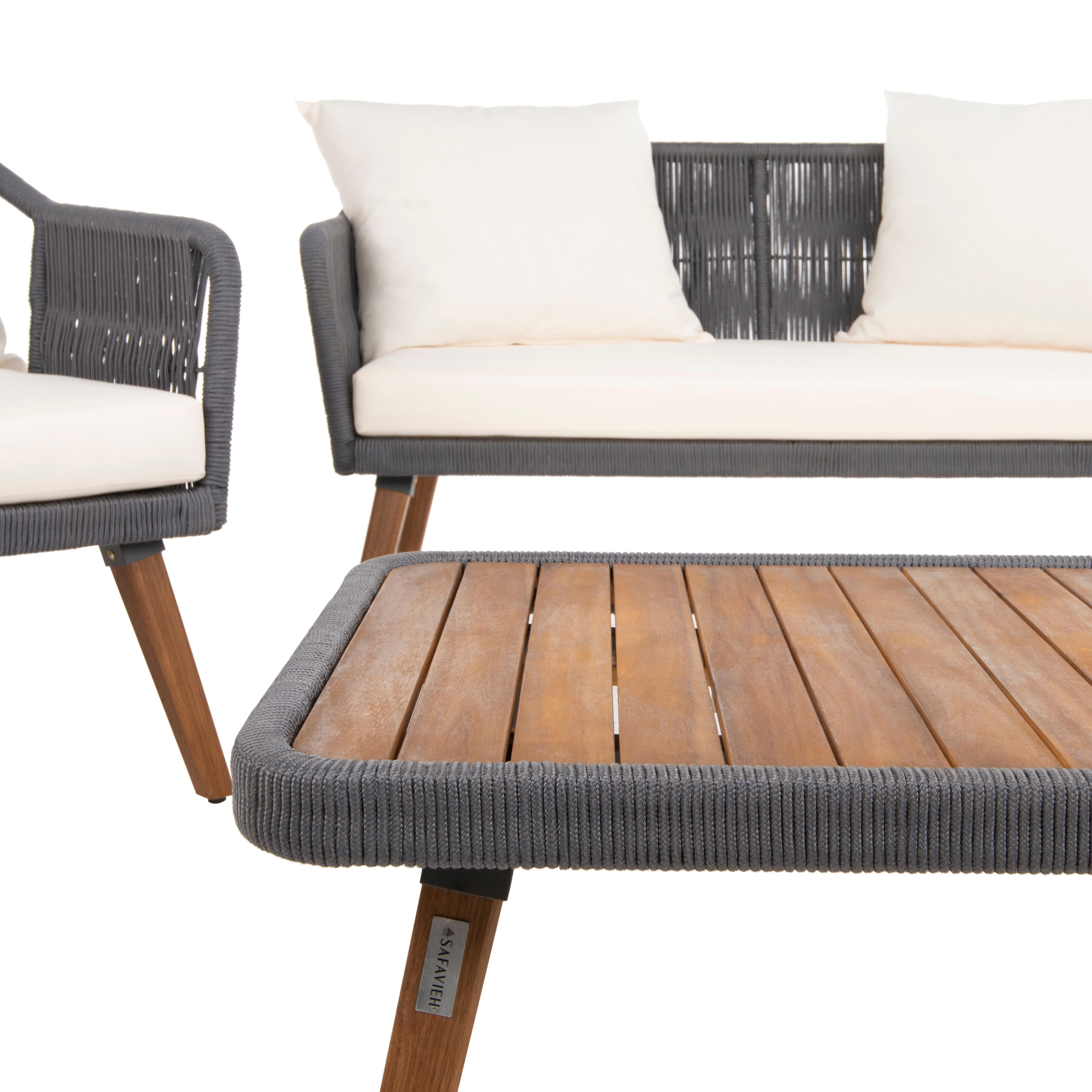 Safavieh Raldin Outdoor Conversation Set, Dark Gray/Beige, large