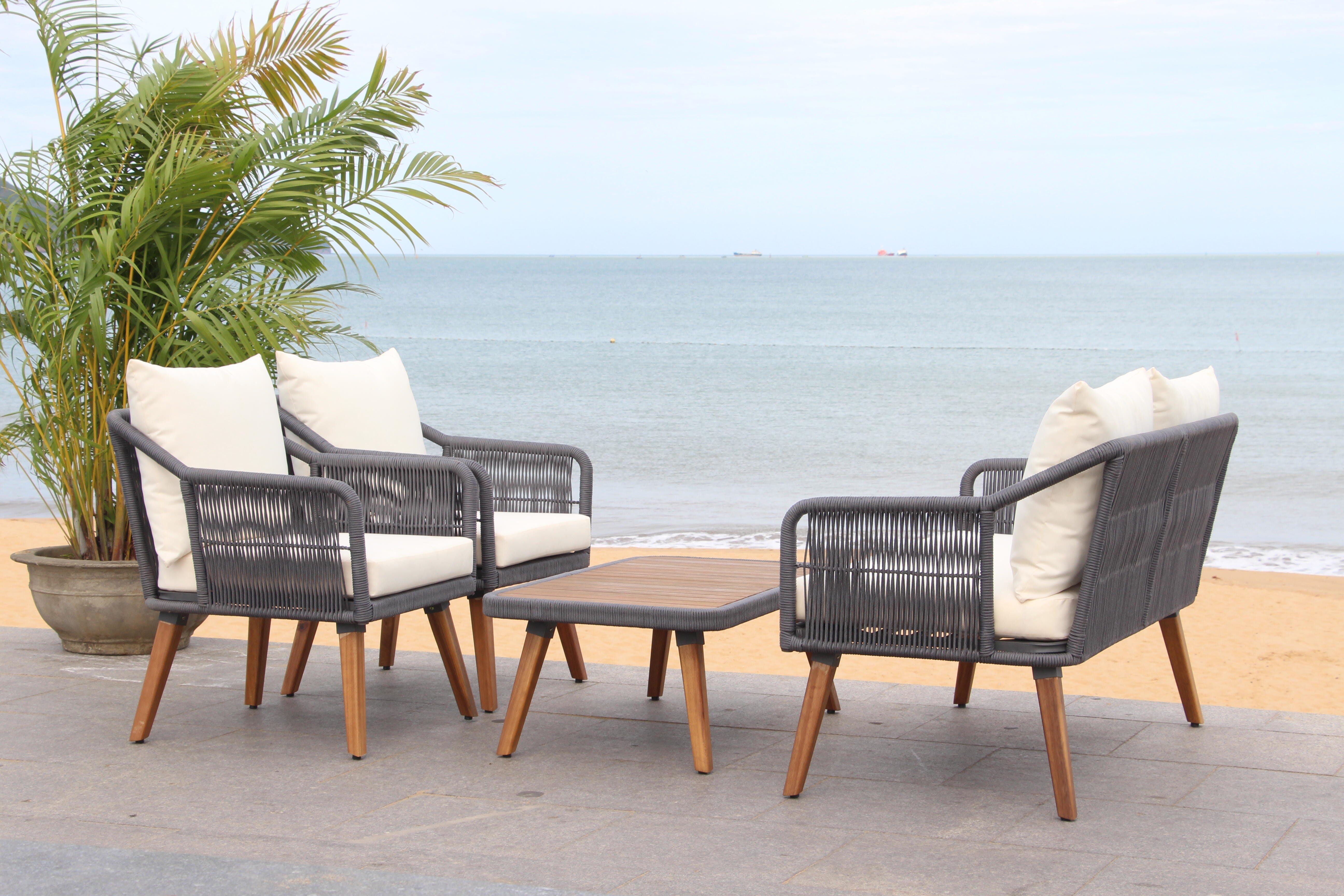 Safavieh Raldin Outdoor Conversation Set, Dark Gray/Beige, large