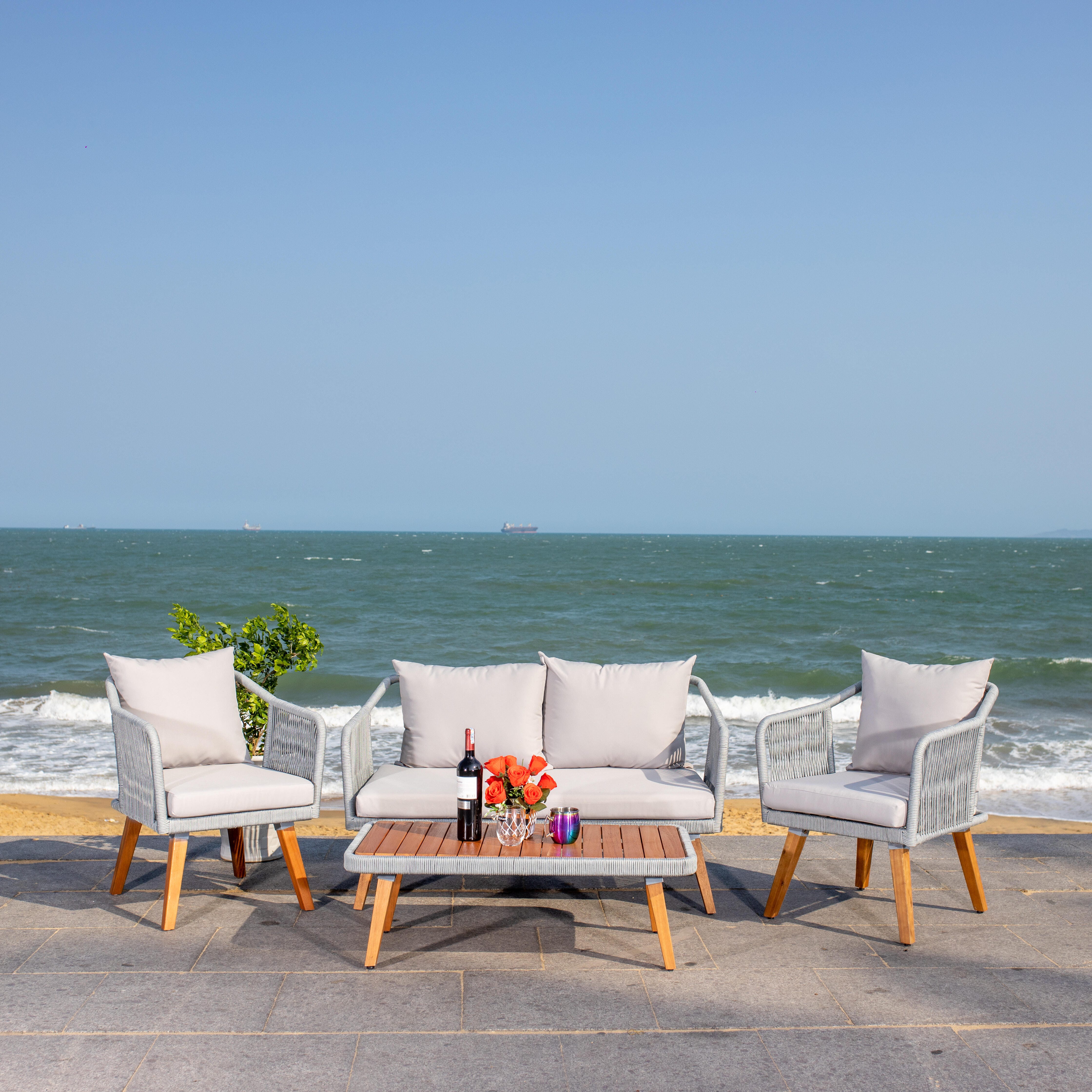 Safavieh Raldin Outdoor Conversation Set, Light Gray, large