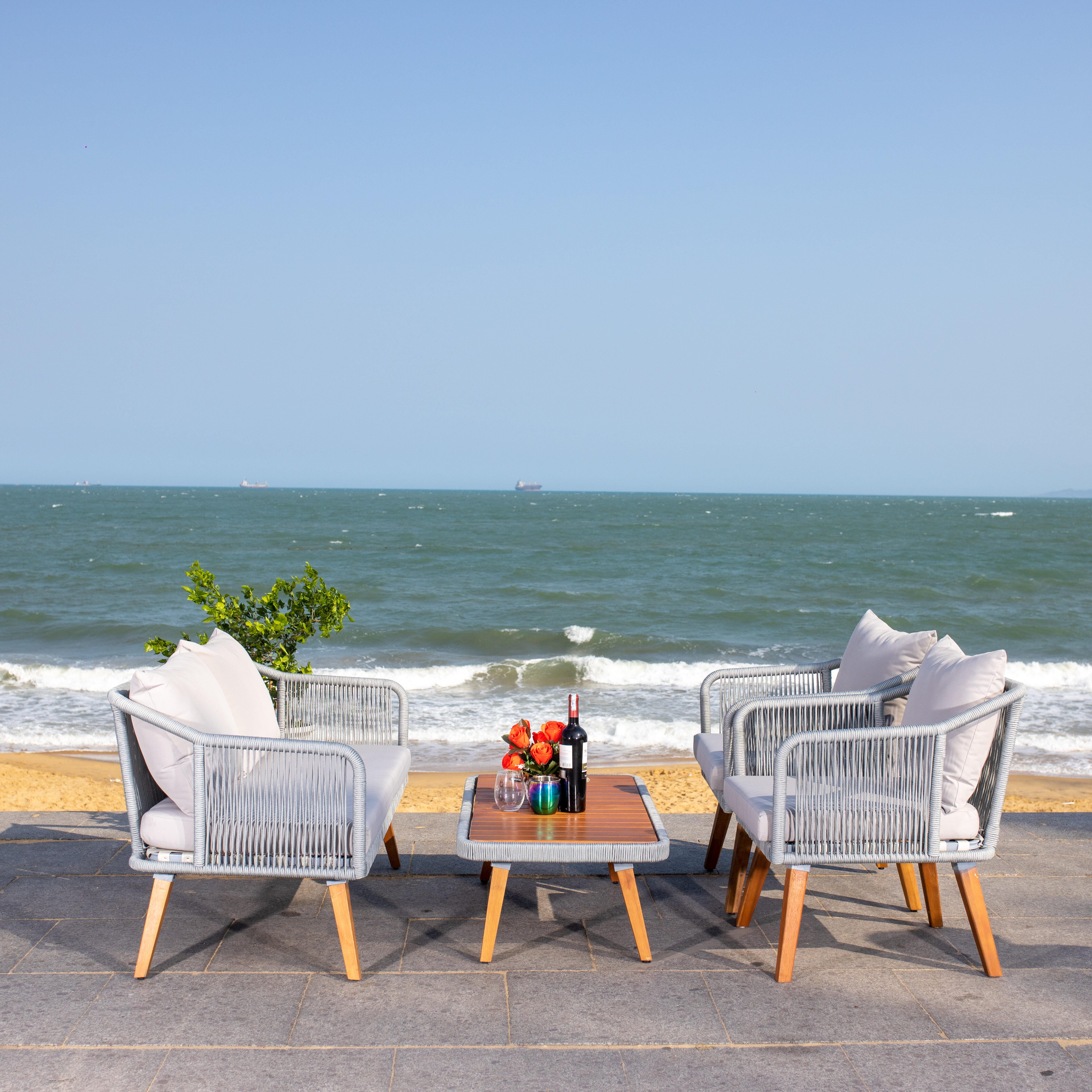 Safavieh Raldin Outdoor Conversation Set, Light Gray, large