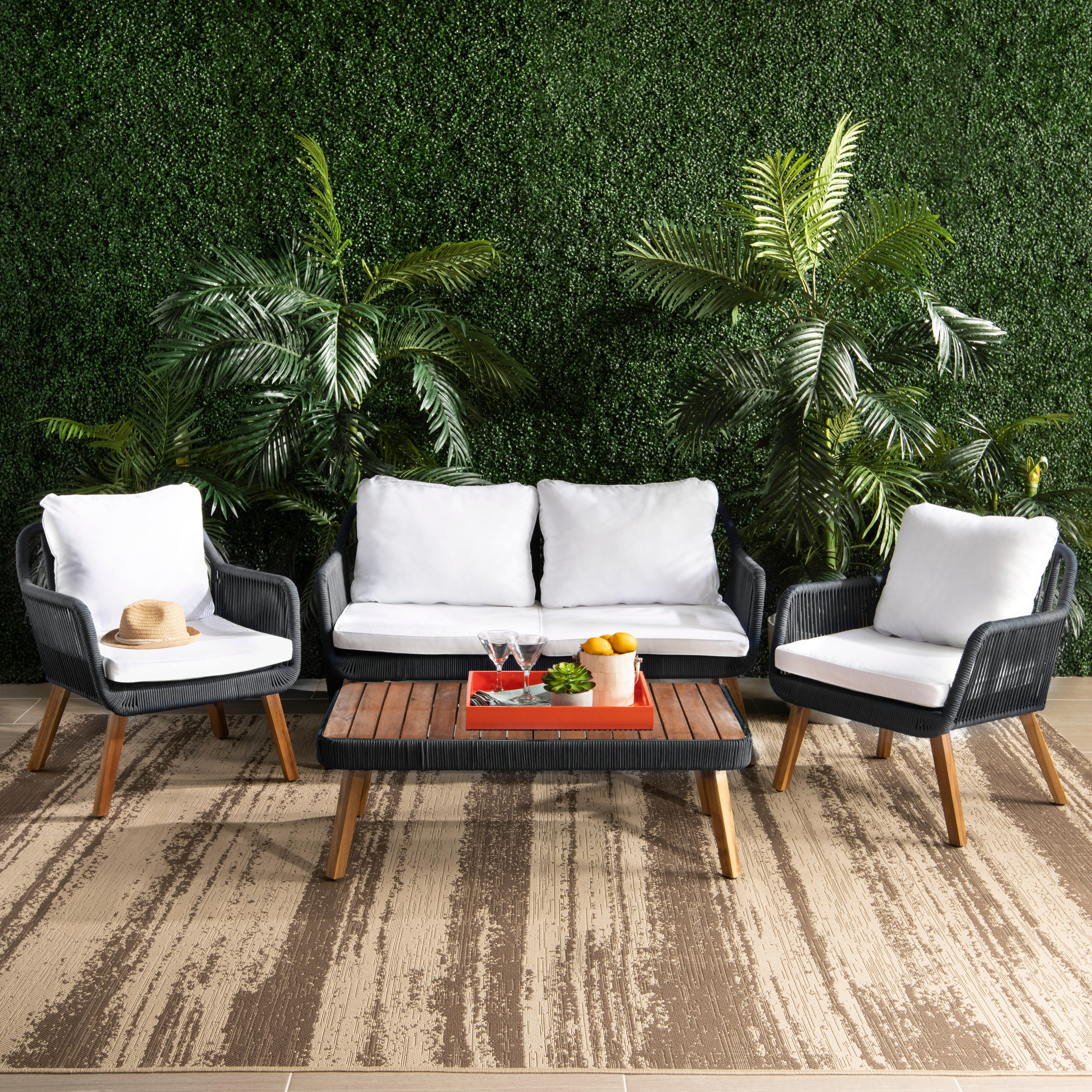 Safavieh Raldin Outdoor Conversation Set, Black/Beige, rollover