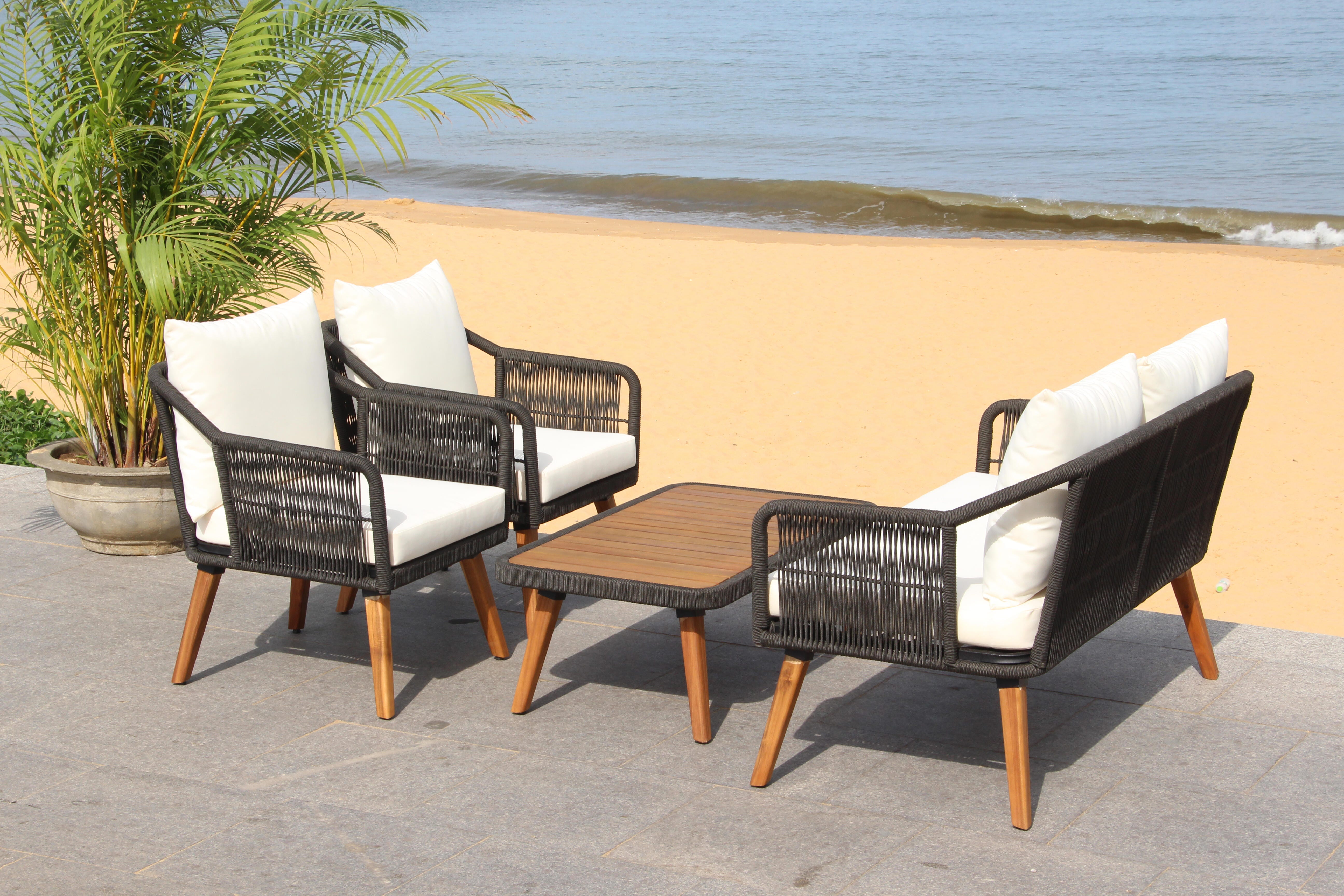 Safavieh Raldin Outdoor Conversation Set, Black/Beige, large