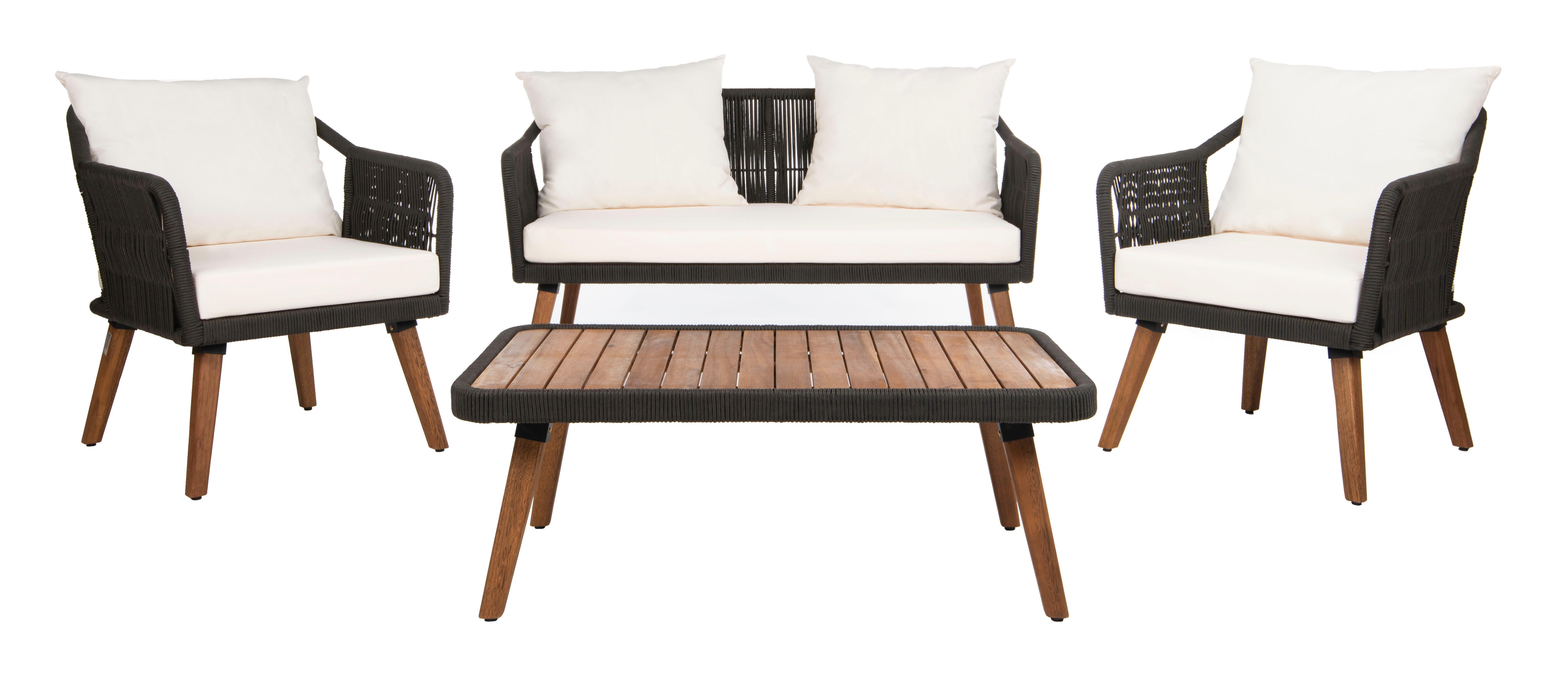 Safavieh Raldin Outdoor Conversation Set, Black/Beige, large