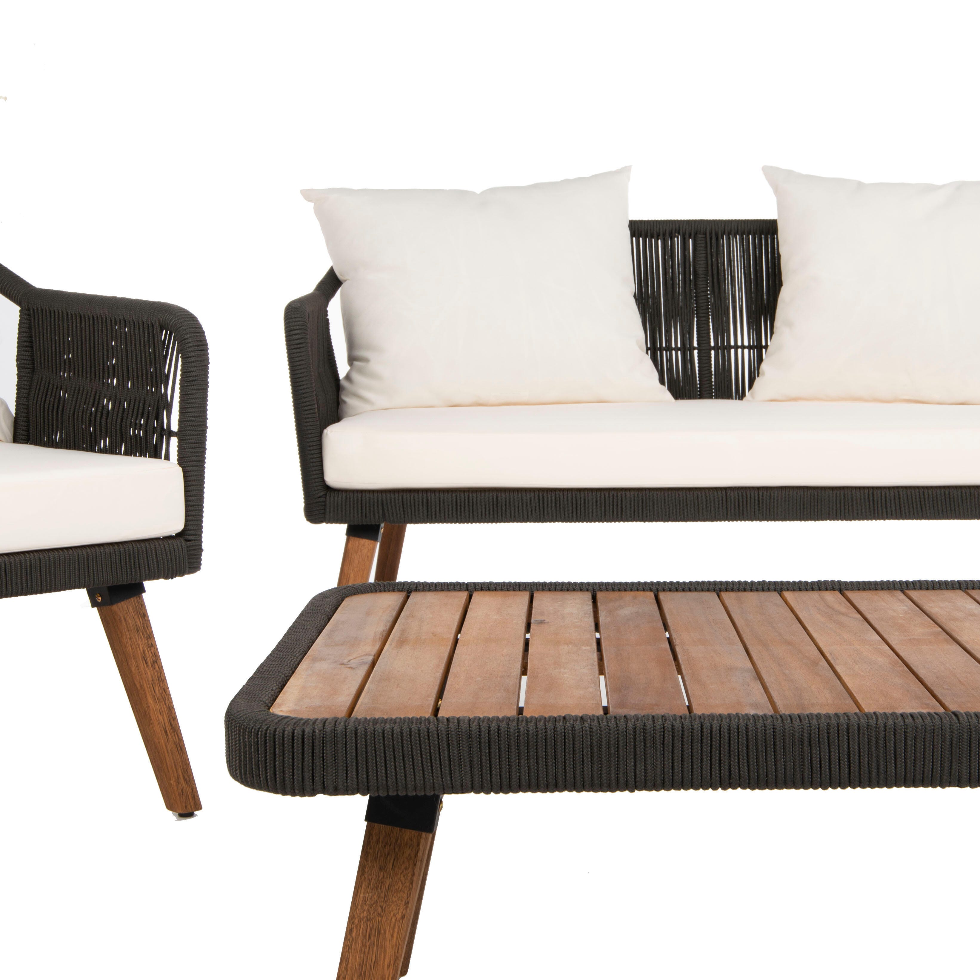 Safavieh Raldin Outdoor Conversation Set, Black/Beige, large