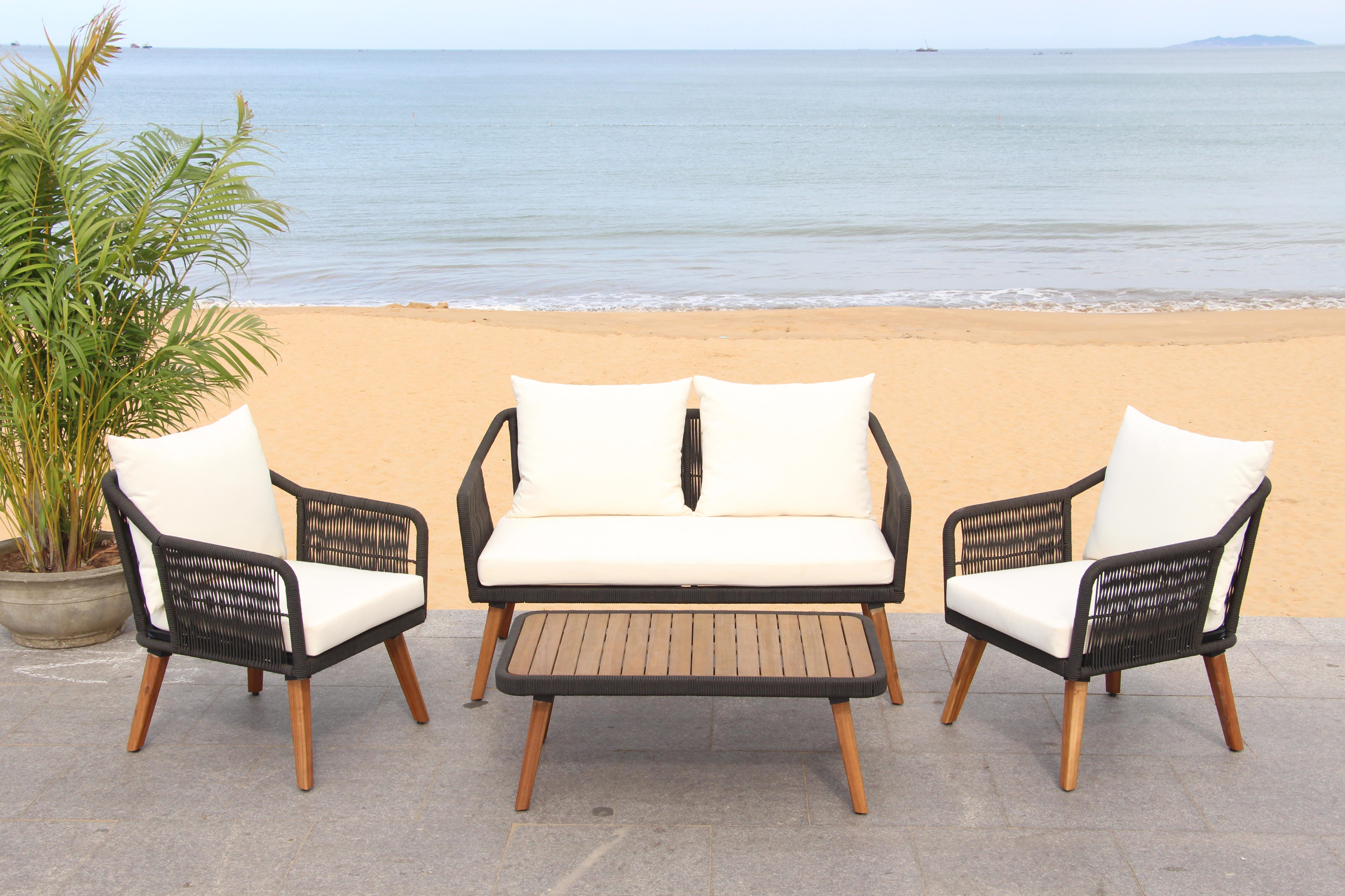 Safavieh Raldin Outdoor Conversation Set, Black/Beige, large