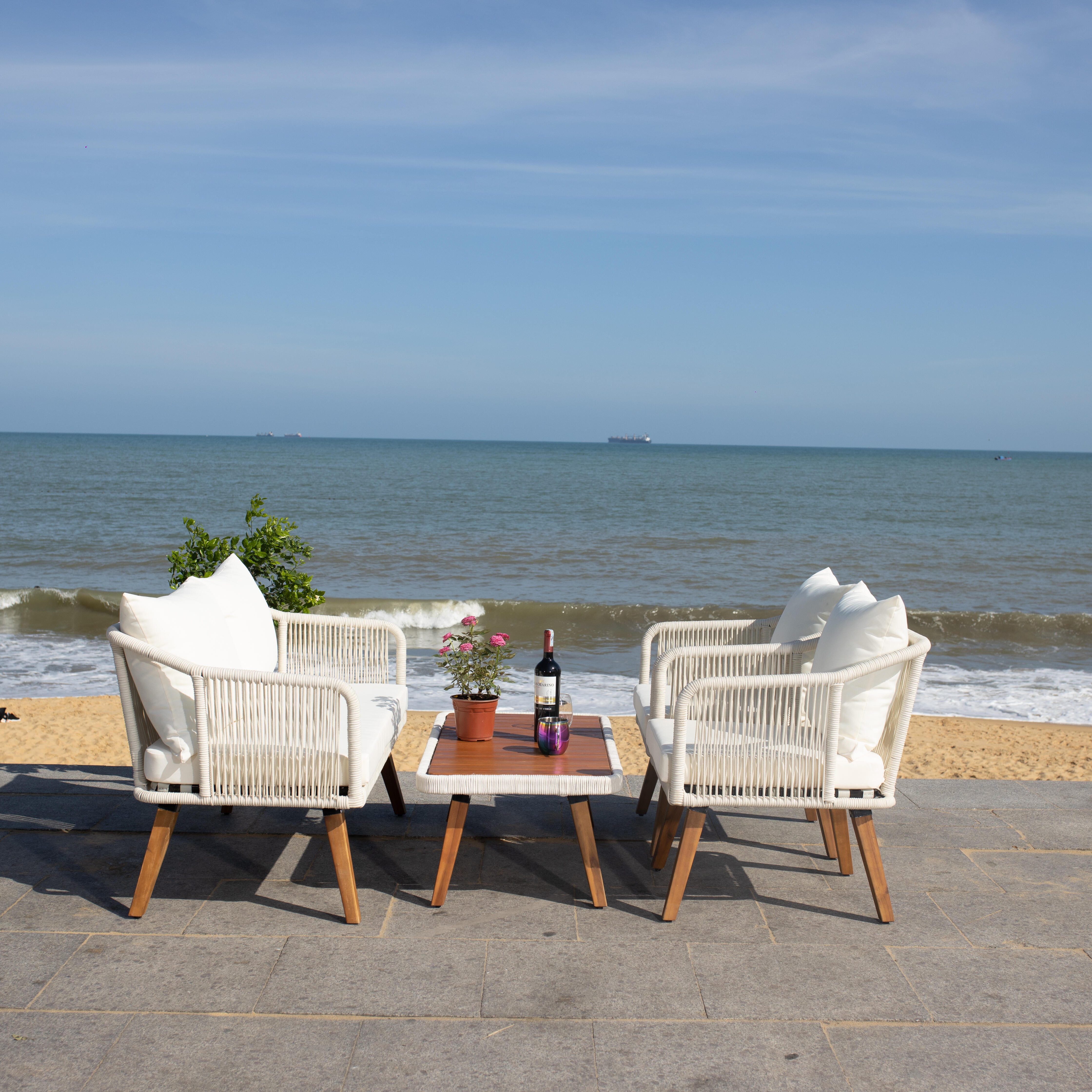 Safavieh Raldin Outdoor Conversation Set, Beige, large