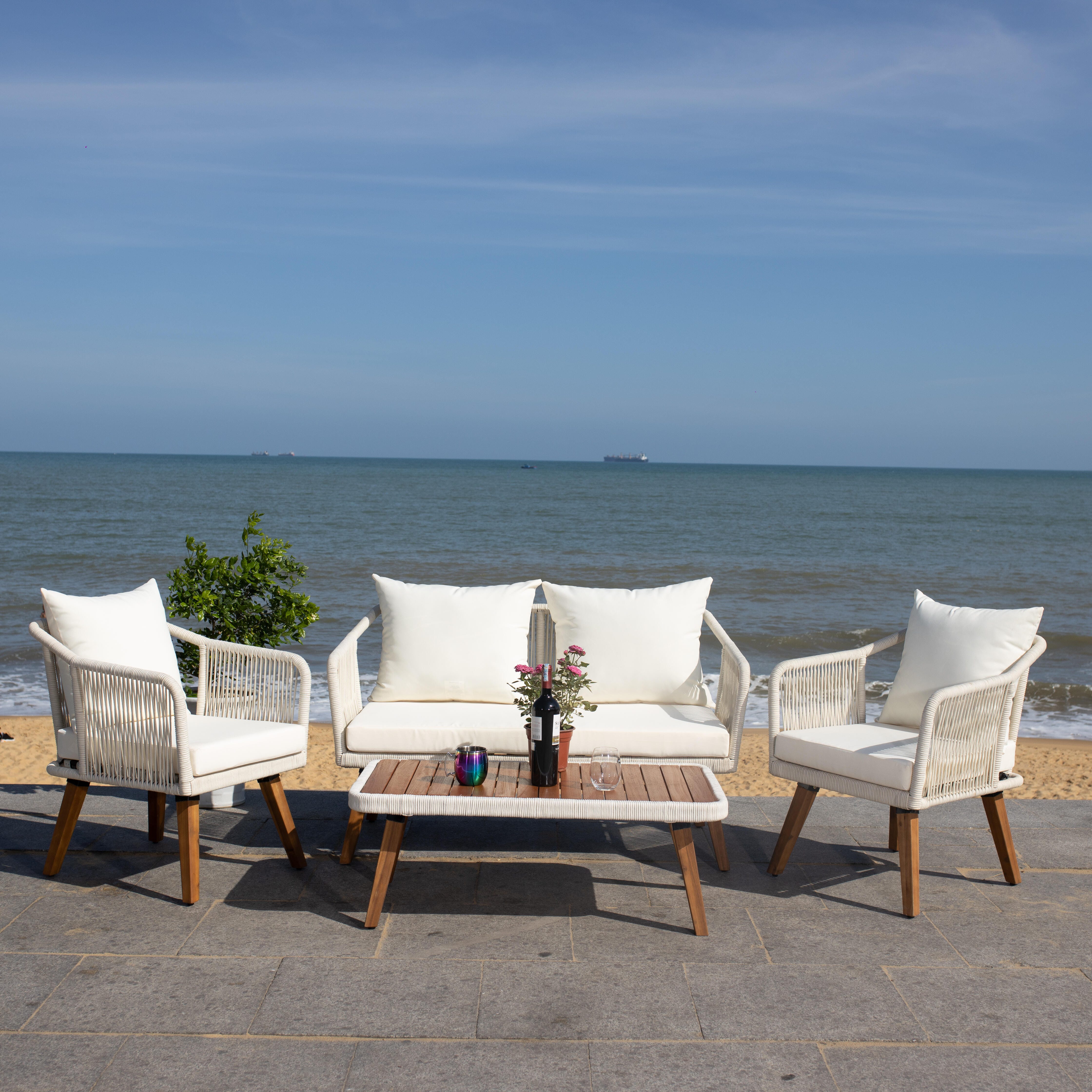 Safavieh Raldin Outdoor Conversation Set, Beige, large