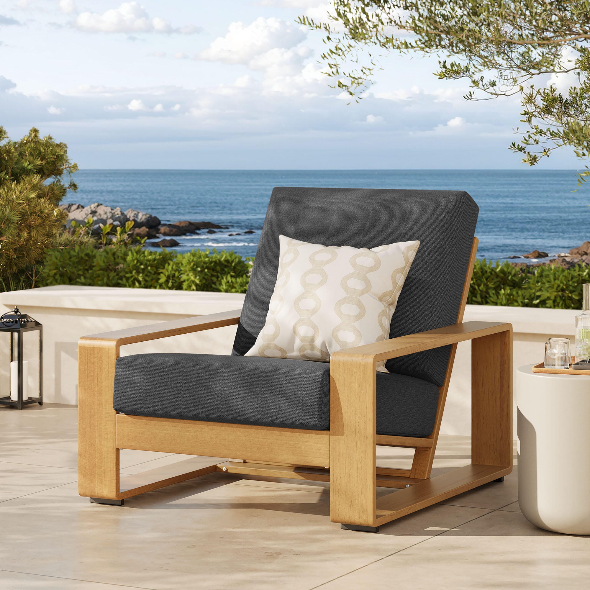 Modway Lirienne Outdoor Solid Lounge Chair, Charcoal/Natural, rollover