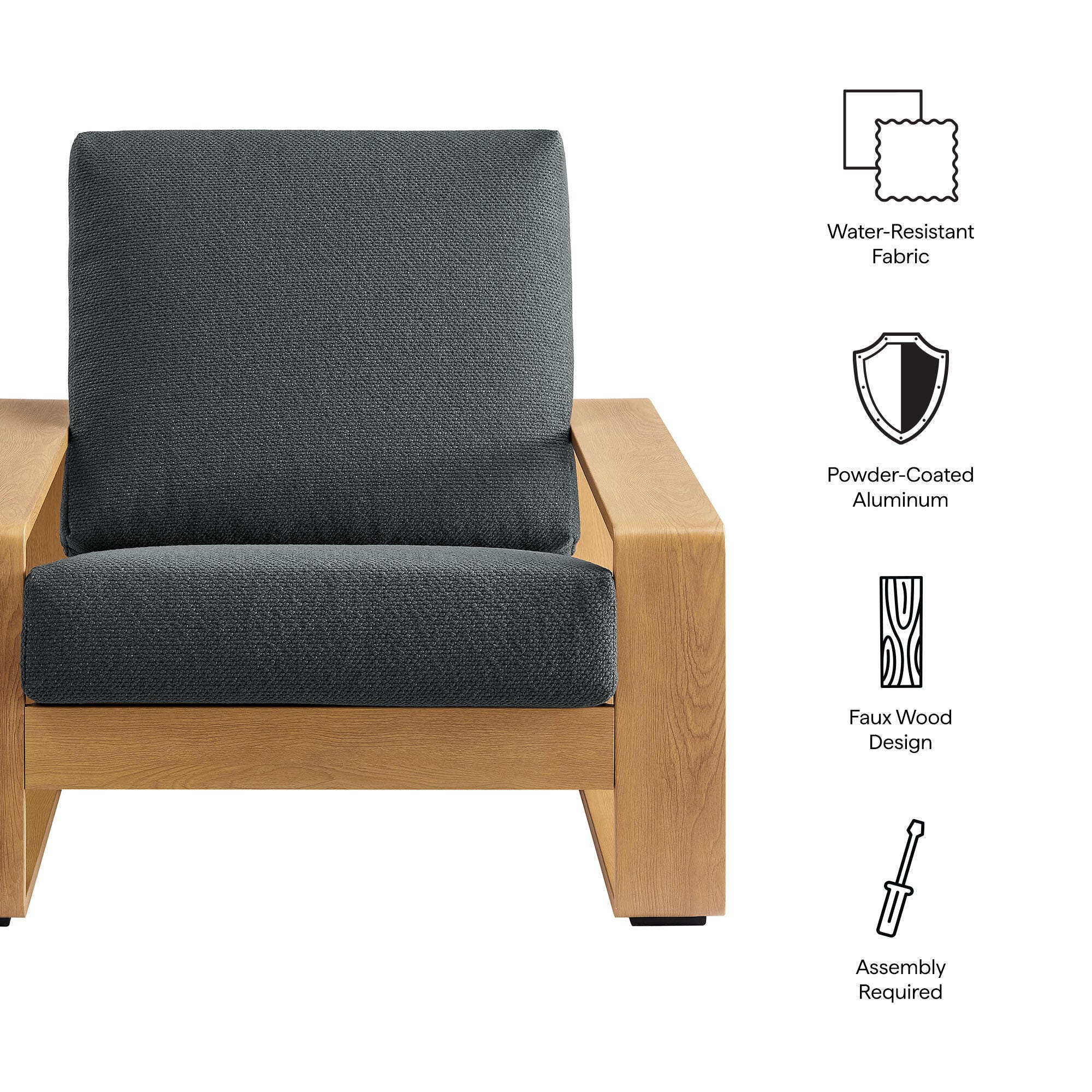 Modway Lirienne Outdoor Solid Lounge Chair, Charcoal/Natural, large