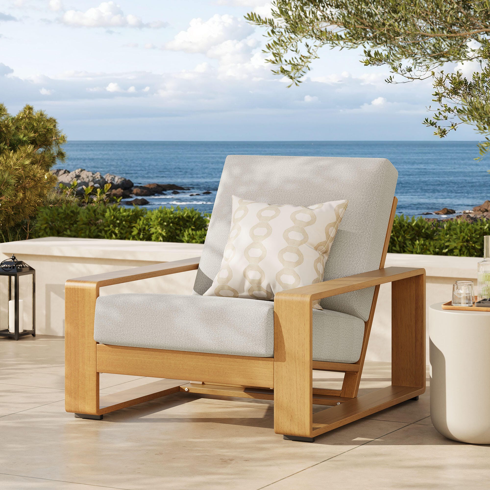 Modway Lirienne Outdoor Solid Lounge Chair, Ivory/Natural, rollover